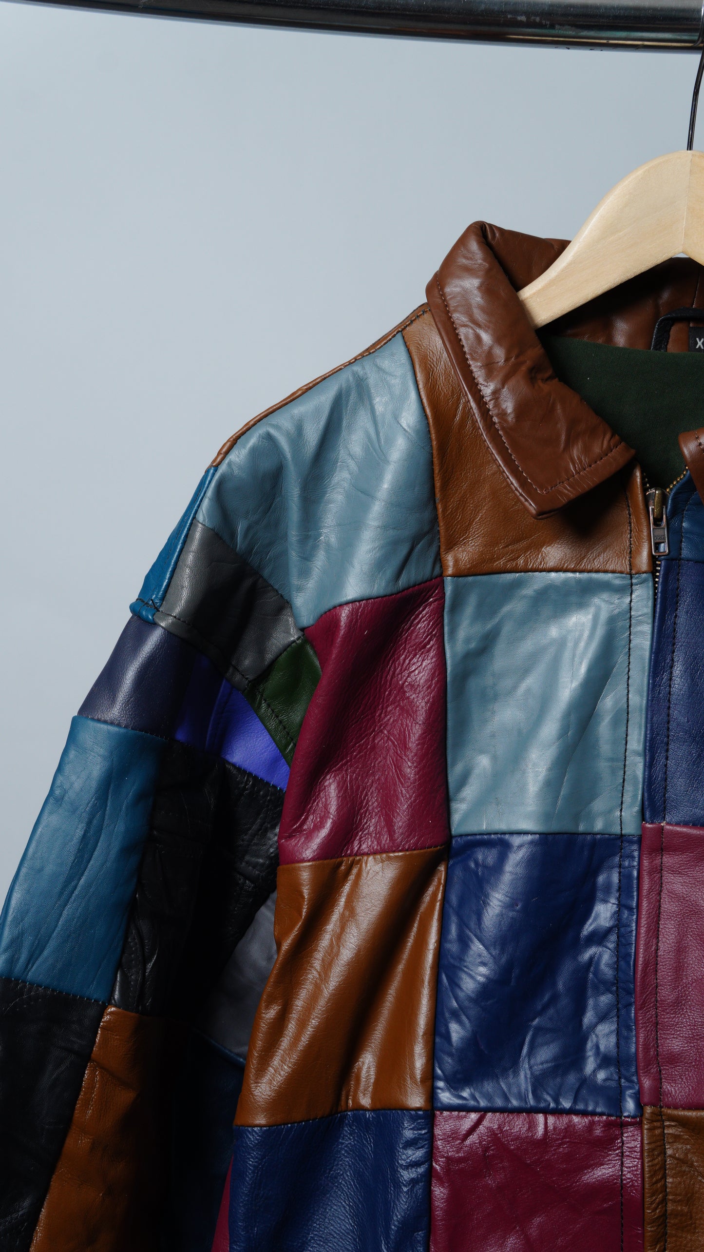 Leather Multicolor Patchwork Jacket Size XL