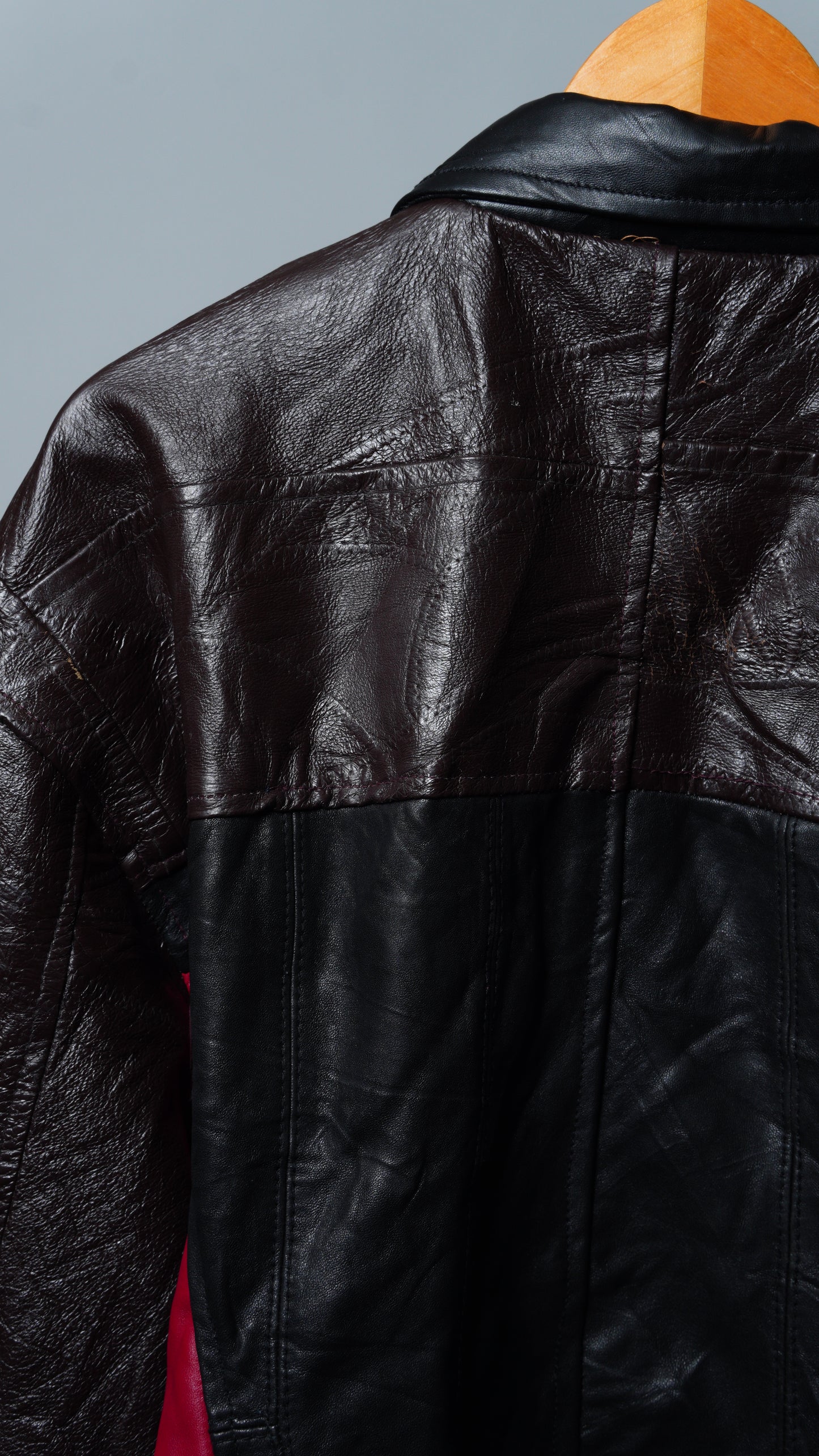Upcycled Black & Red Leather Colorblock Jacket Size XL