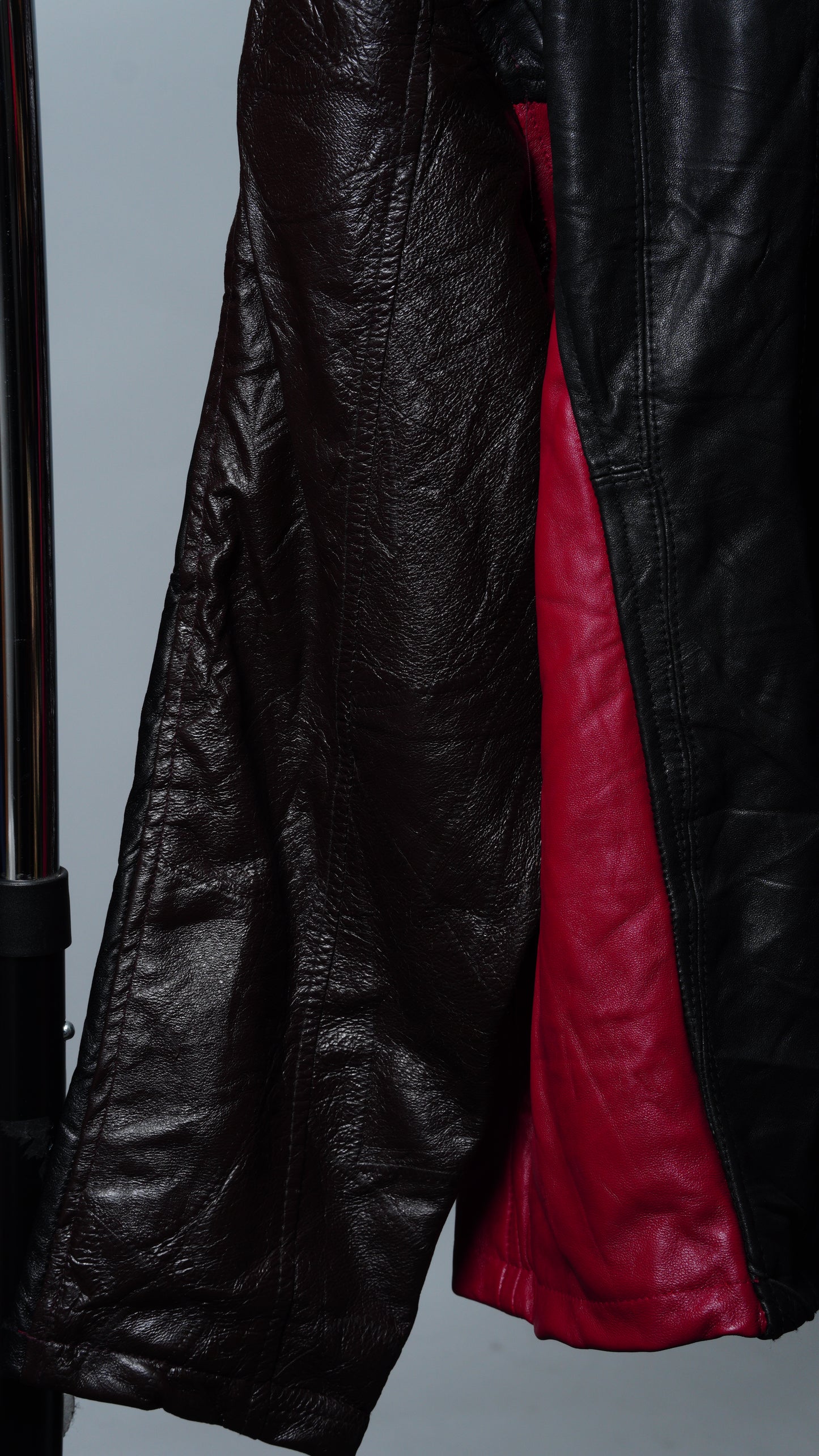 Upcycled Black & Red Leather Colorblock Jacket Size XL
