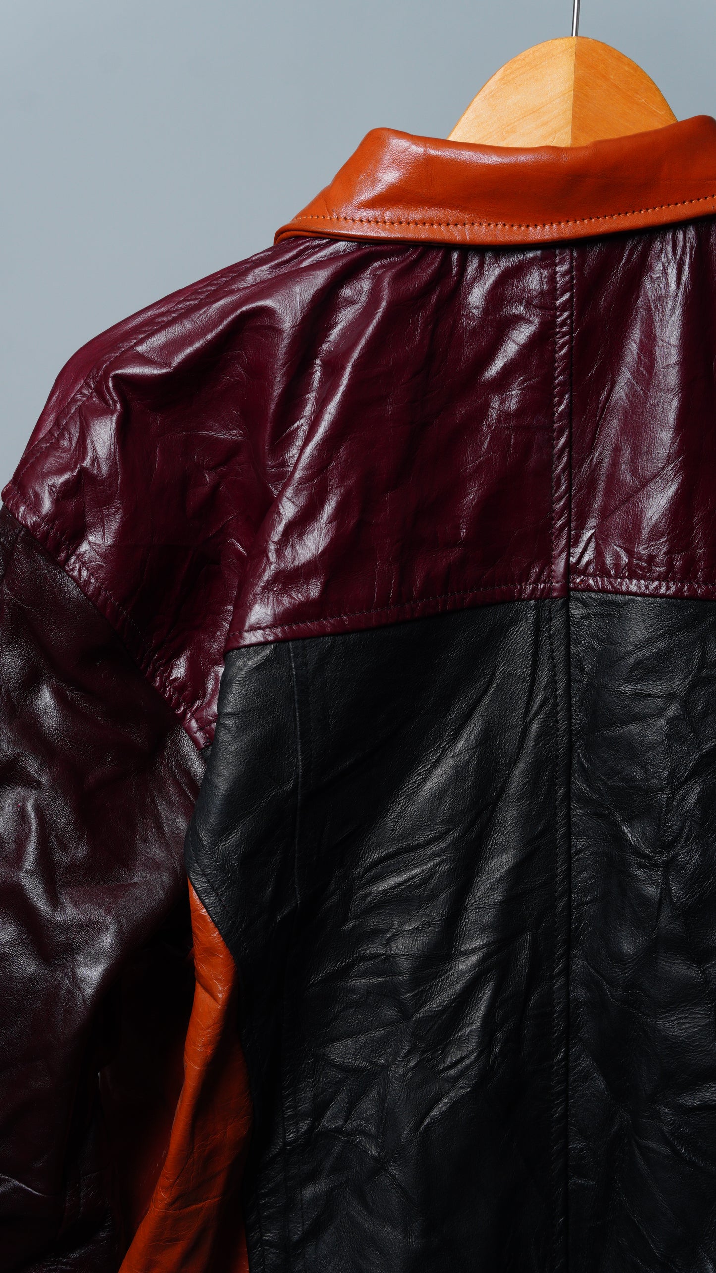 Upcycled Orange, Black & Maroon Colorblock Leather Jacket Size M