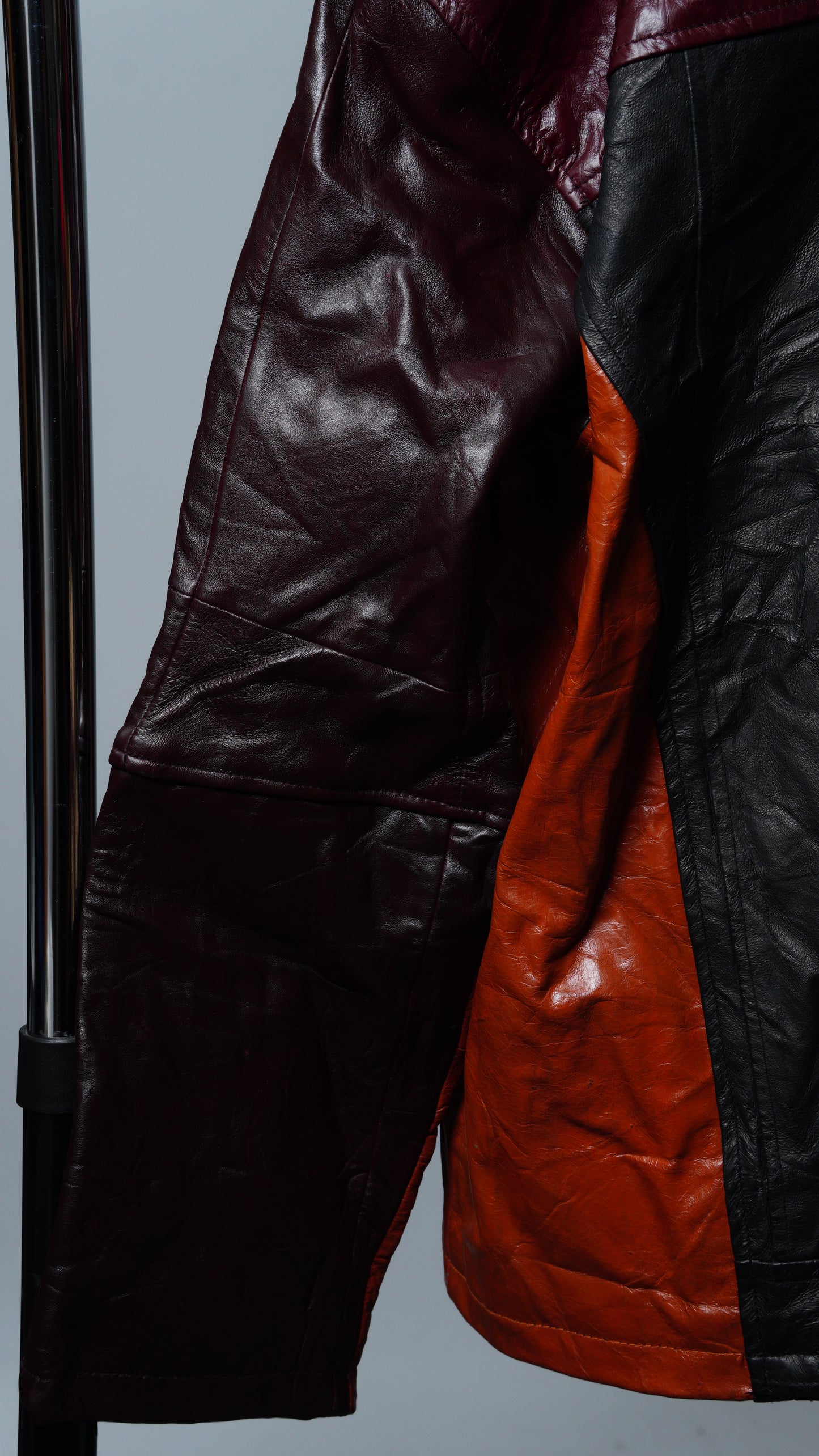 Upcycled Orange, Black & Maroon Colorblock Leather Jacket Size M