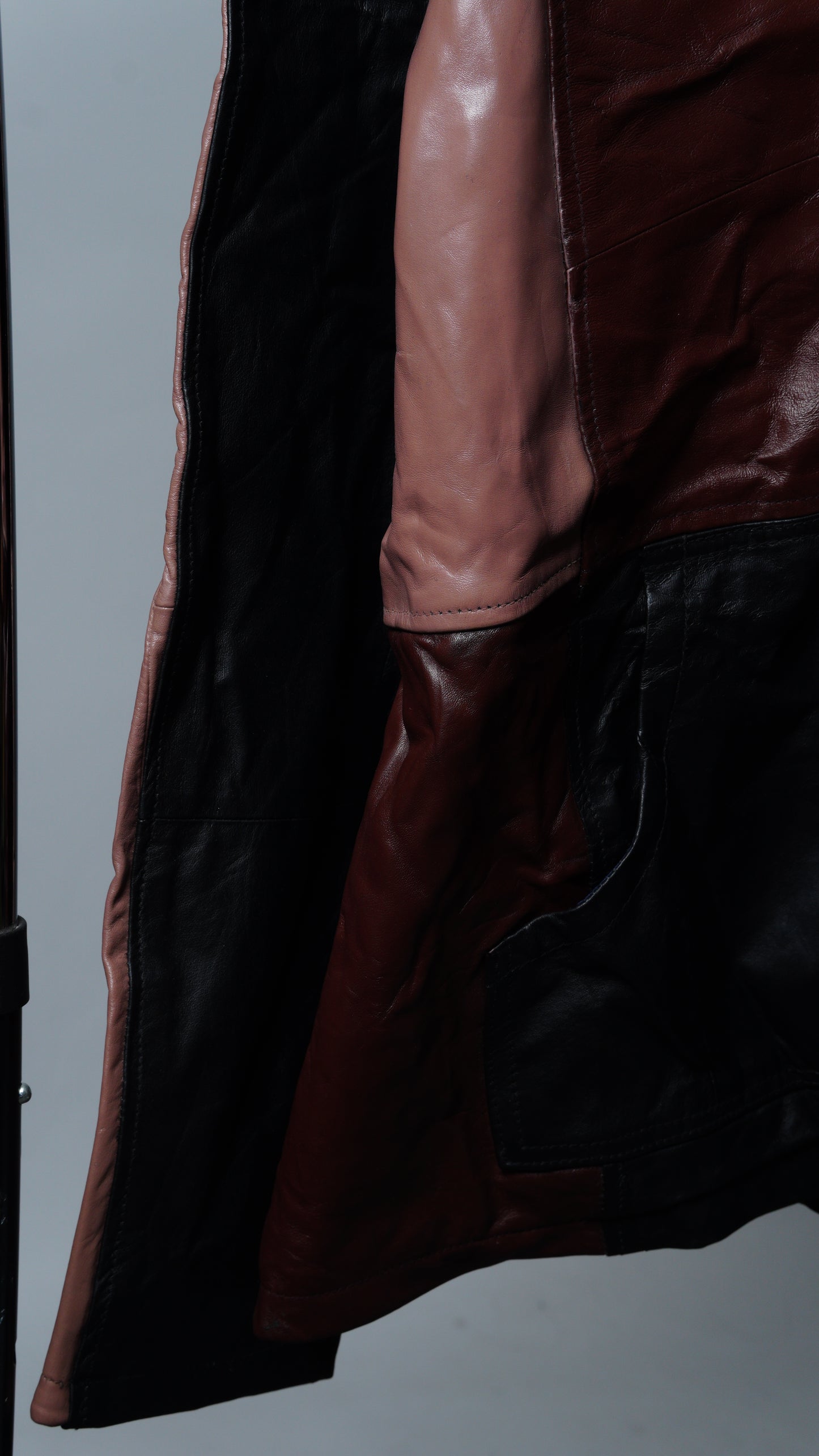 Upcycled Brown, Tan, & Black Leather Colorblock Jacket Size XL