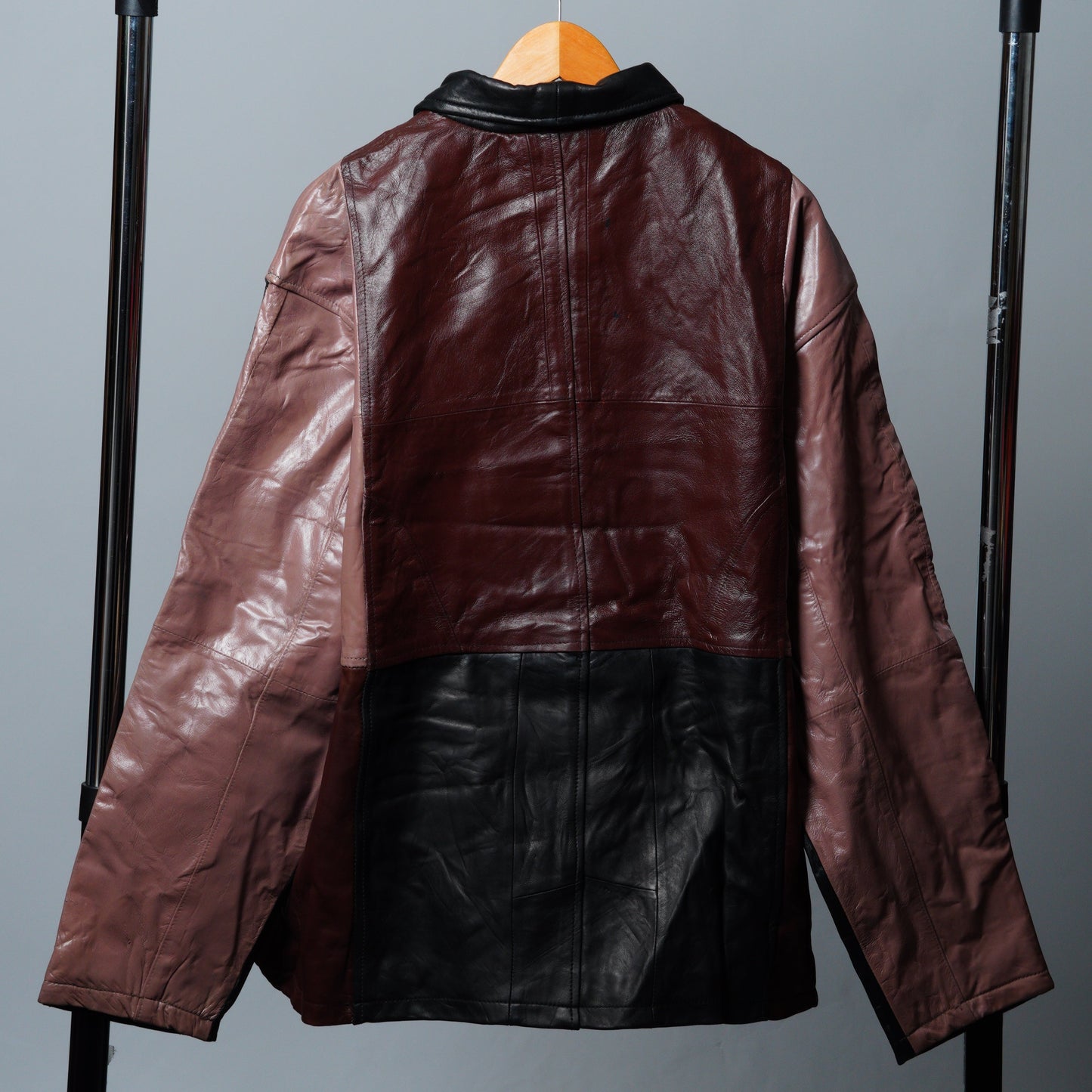 Upcycled Brown, Tan, & Black Leather Colorblock Jacket Size XL