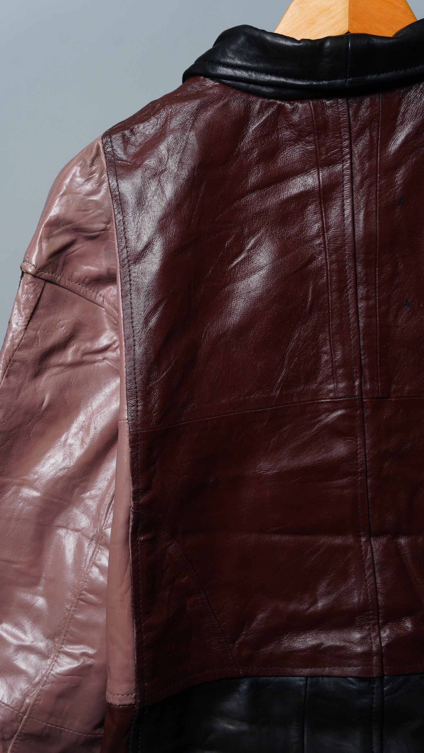 Upcycled Brown, Tan, & Black Leather Colorblock Jacket Size XL