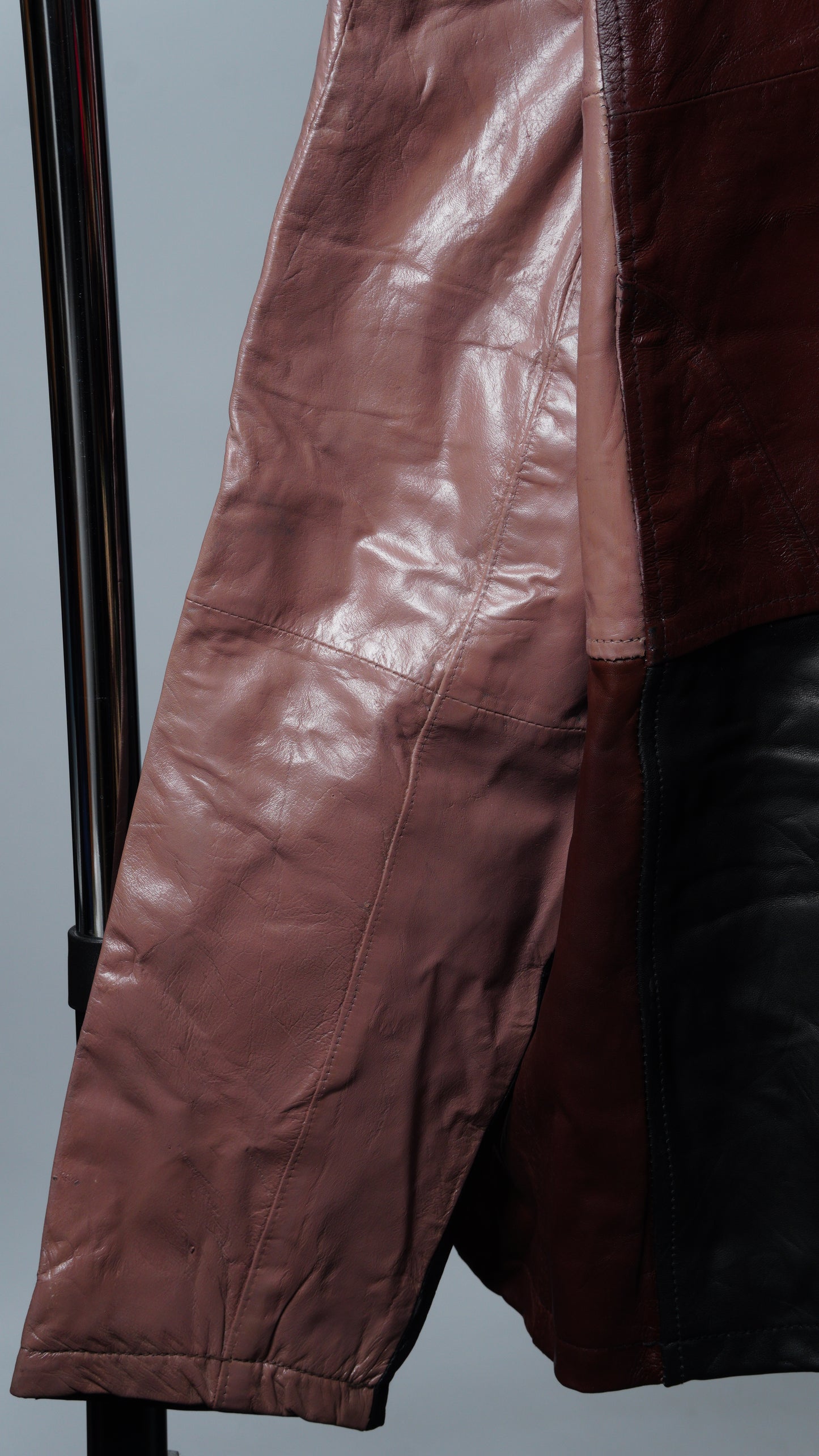 Upcycled Brown, Tan, & Black Leather Colorblock Jacket Size XL