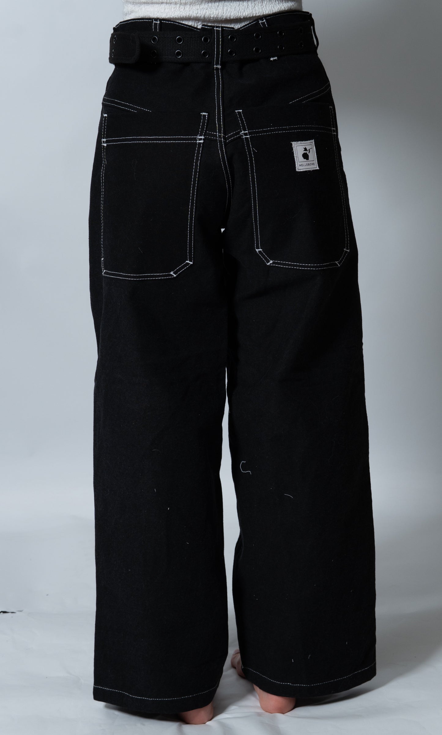 Wide Leg Reinforced Black High Rise Denim Jeans