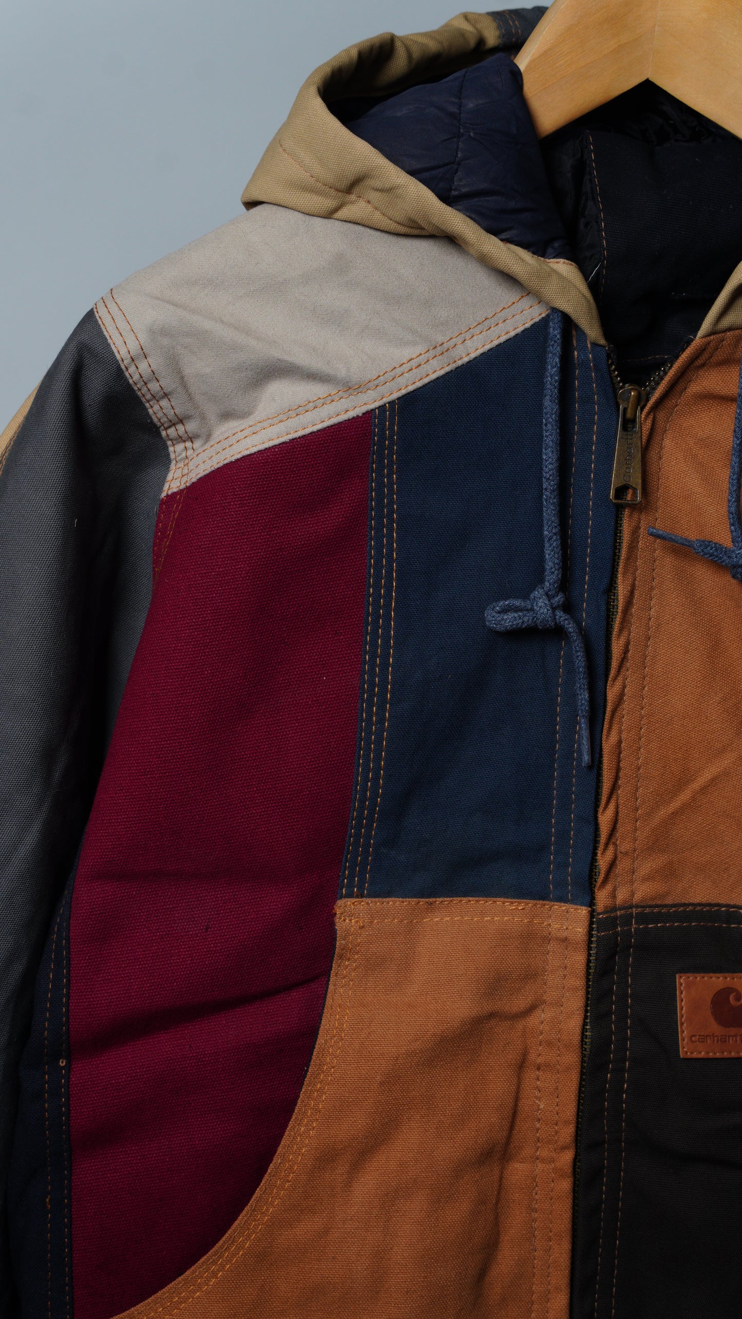 Upcycled Workwear Colorblock Hooded Jacket Size XS