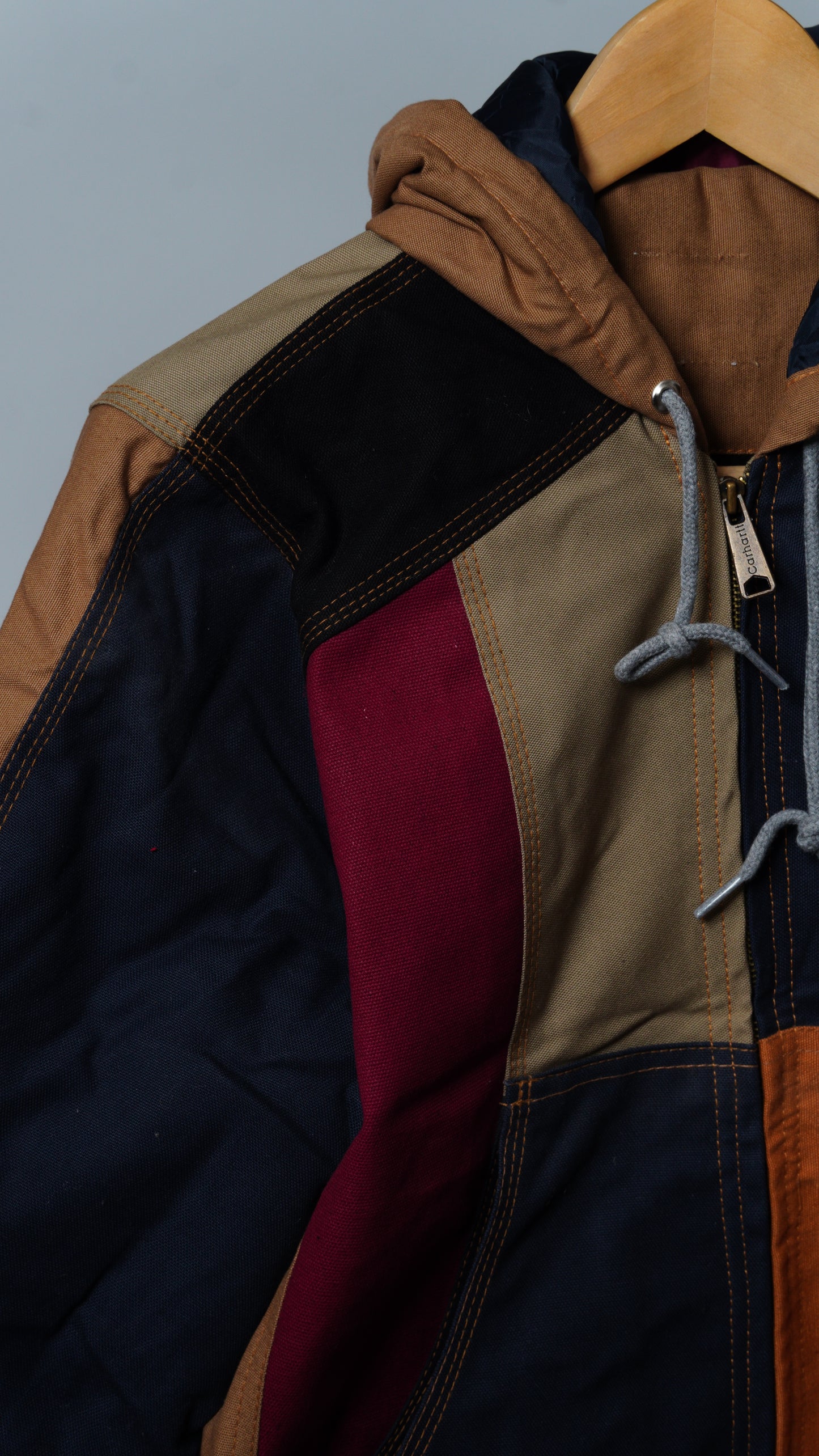 Upcycled Workwear Colorblock Hooded Jacket Size XS