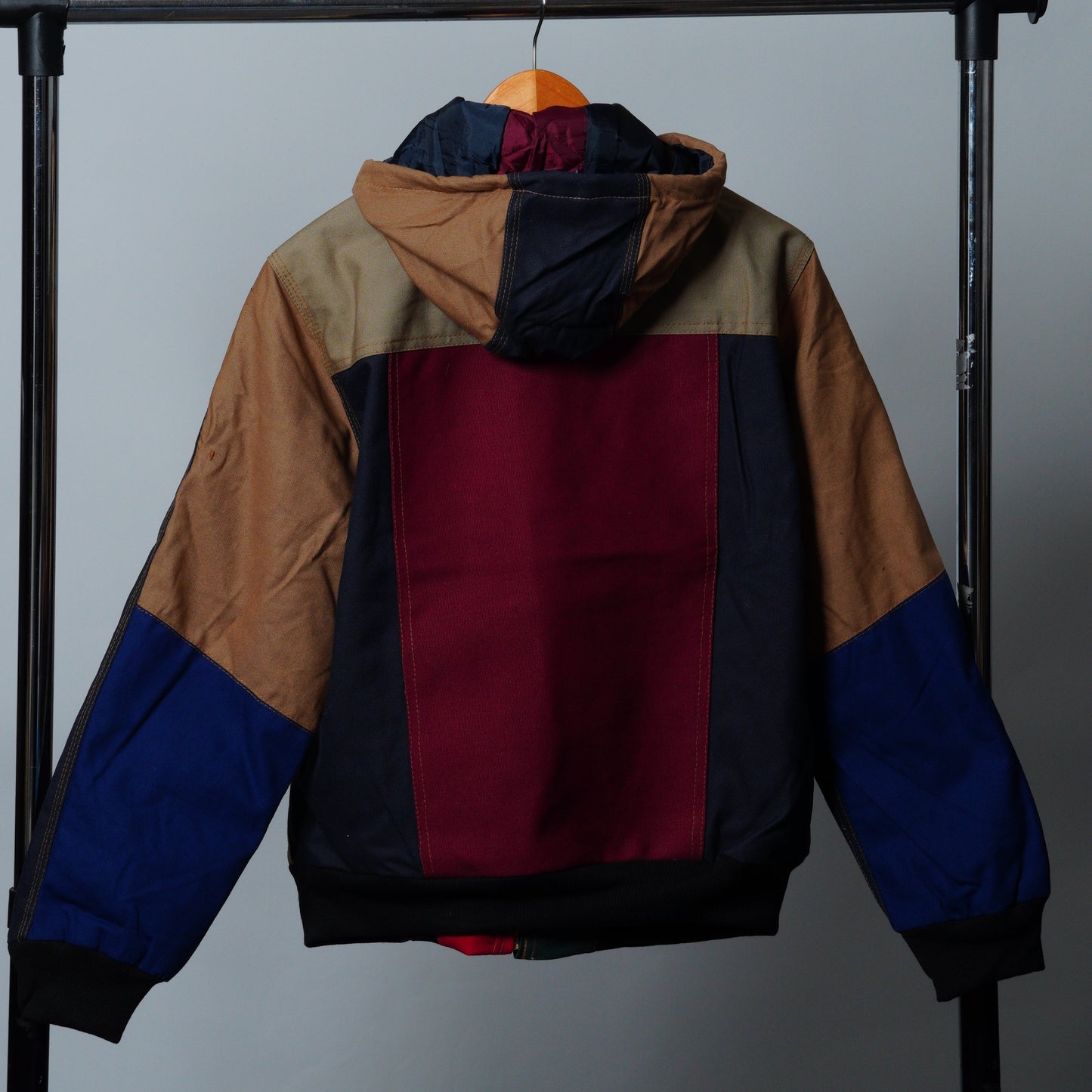Upcycled Workwear Colorblock Hooded Jacket Size XS