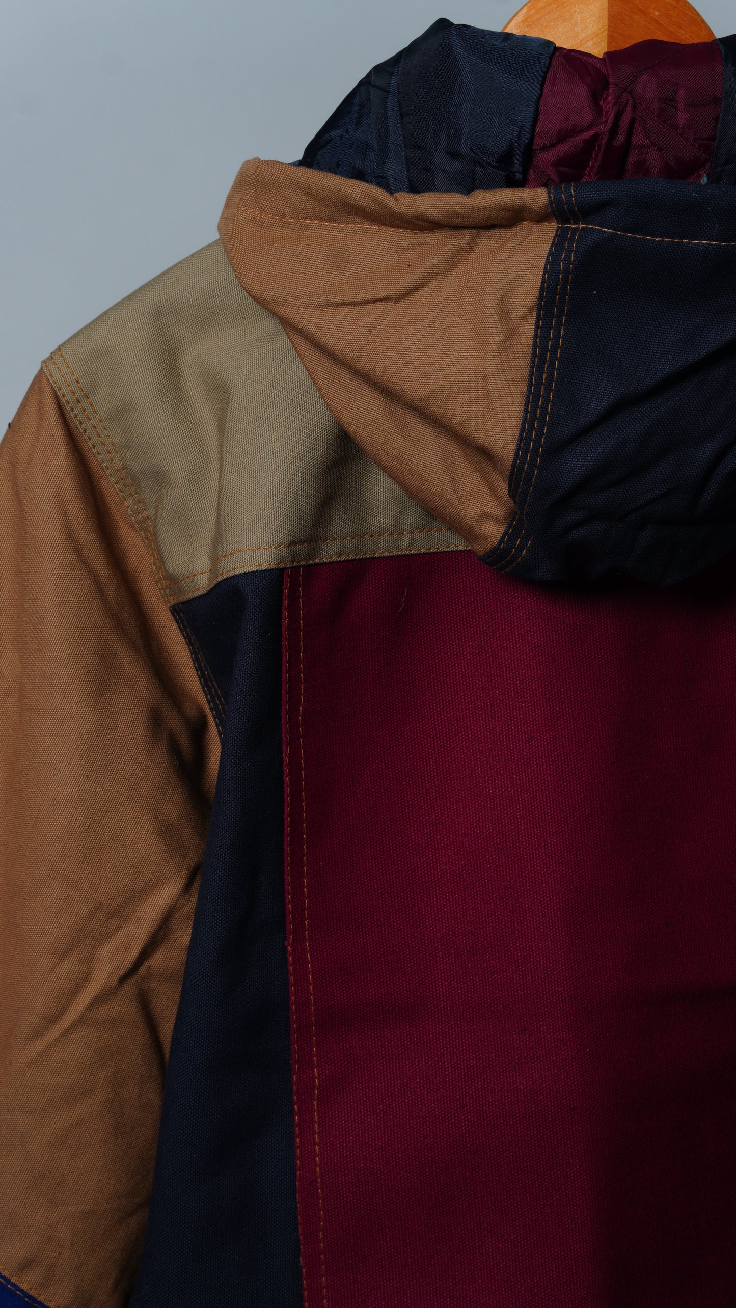 Upcycled Workwear Colorblock Hooded Jacket Size XS