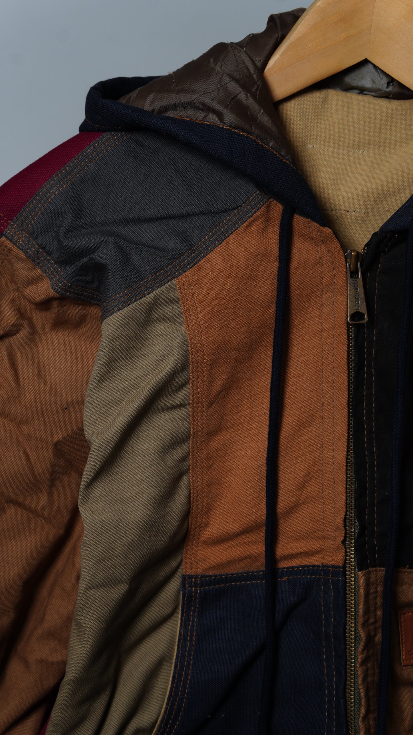 Upcycled Workwear Colorblock Hooded Jacket Size XS