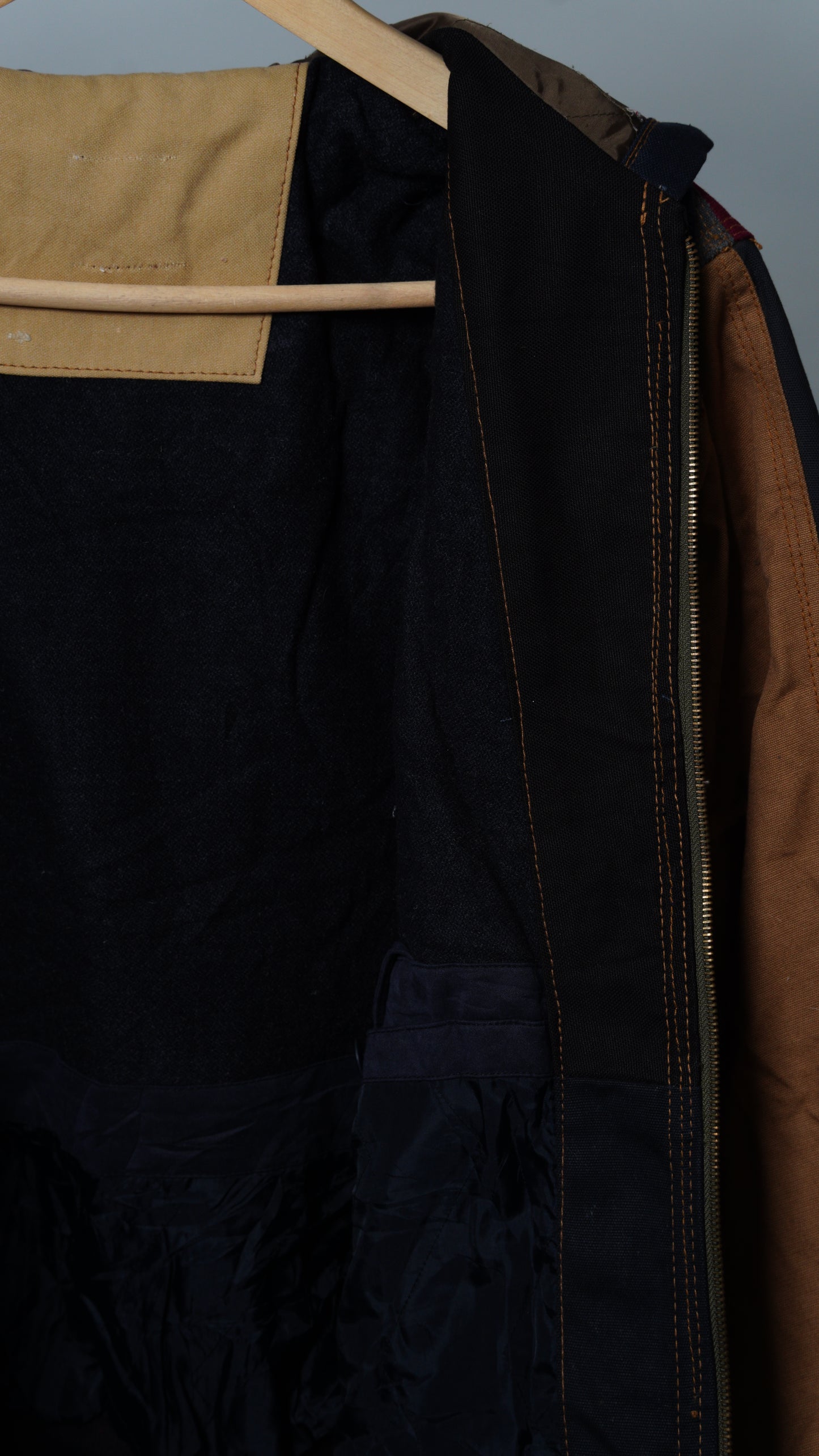 Upcycled Workwear Colorblock Hooded Jacket Size XS
