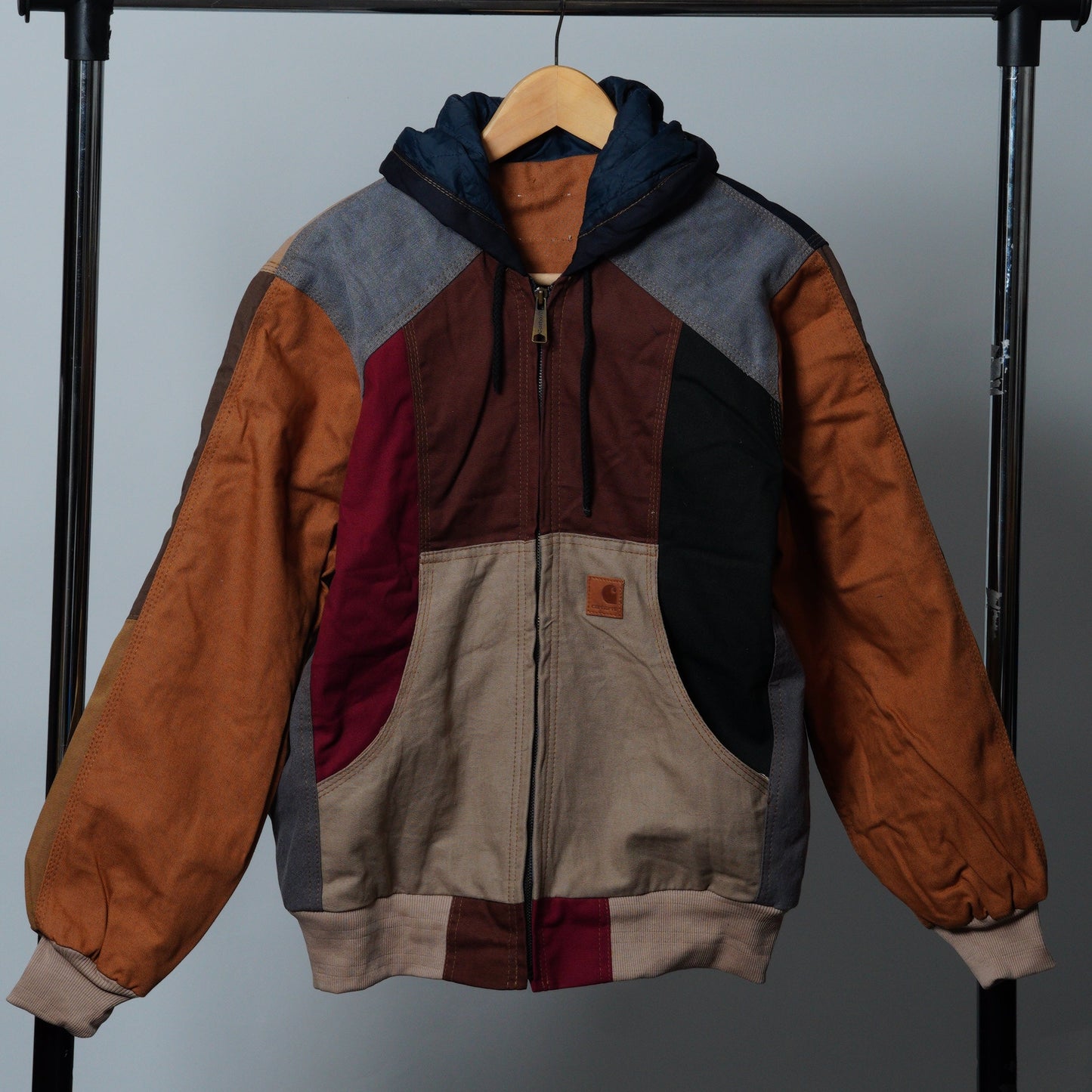 Upcycled Workwear Colorblock Hooded Jacket Size XS