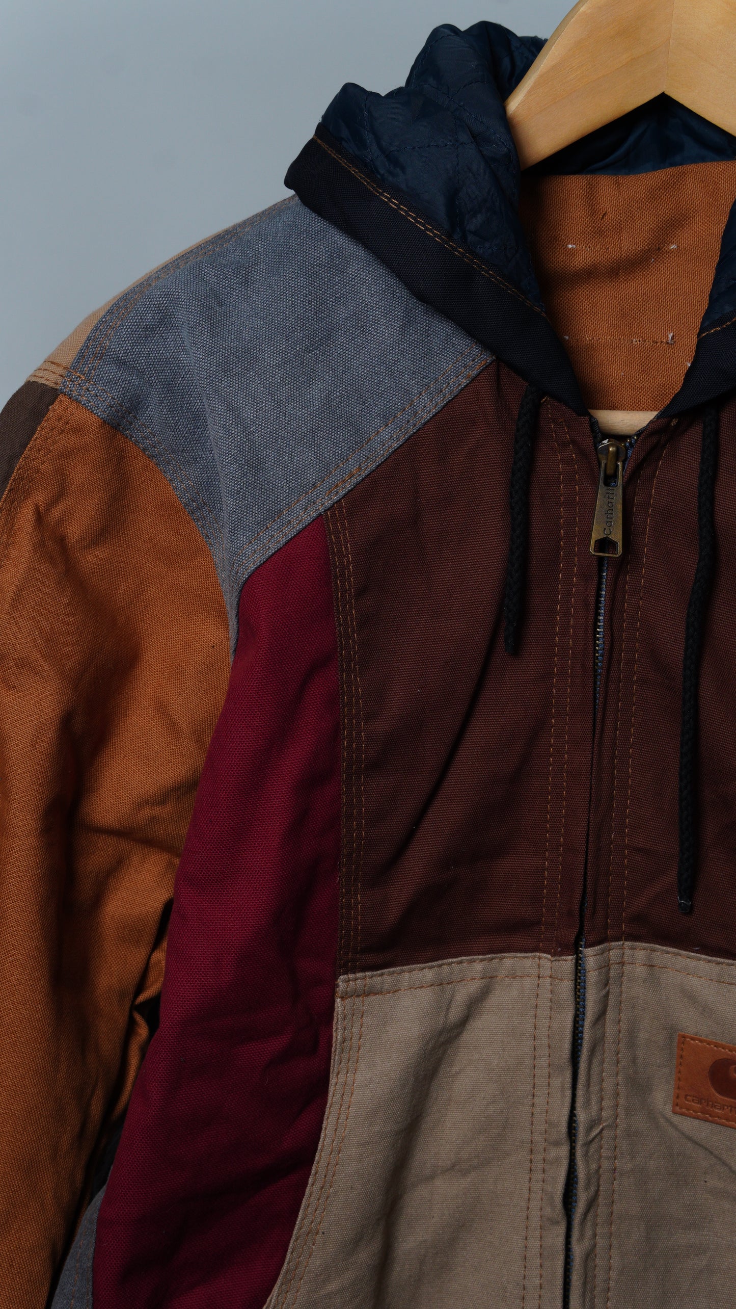 Upcycled Workwear Colorblock Hooded Jacket Size XS