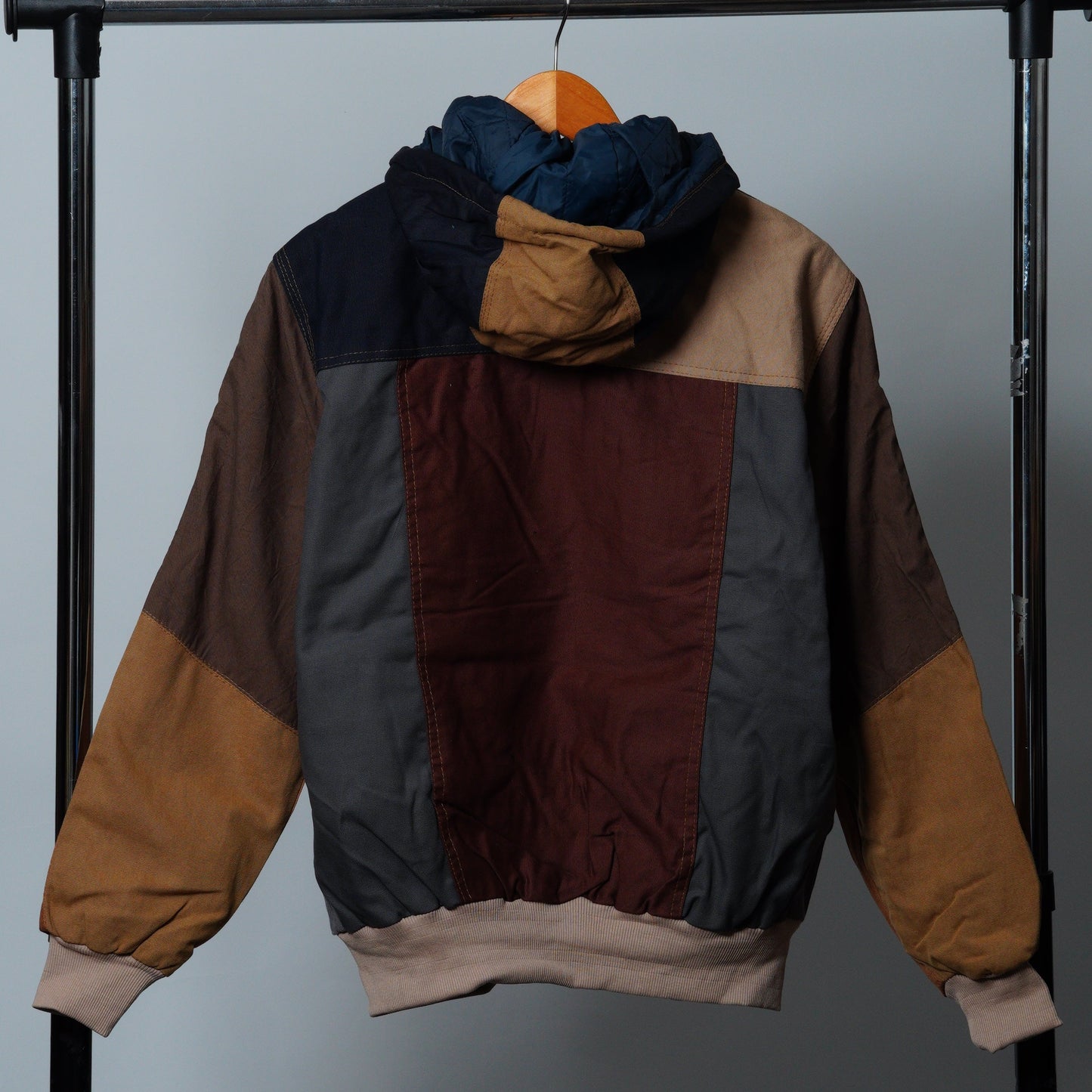 Upcycled Workwear Colorblock Hooded Jacket Size XS