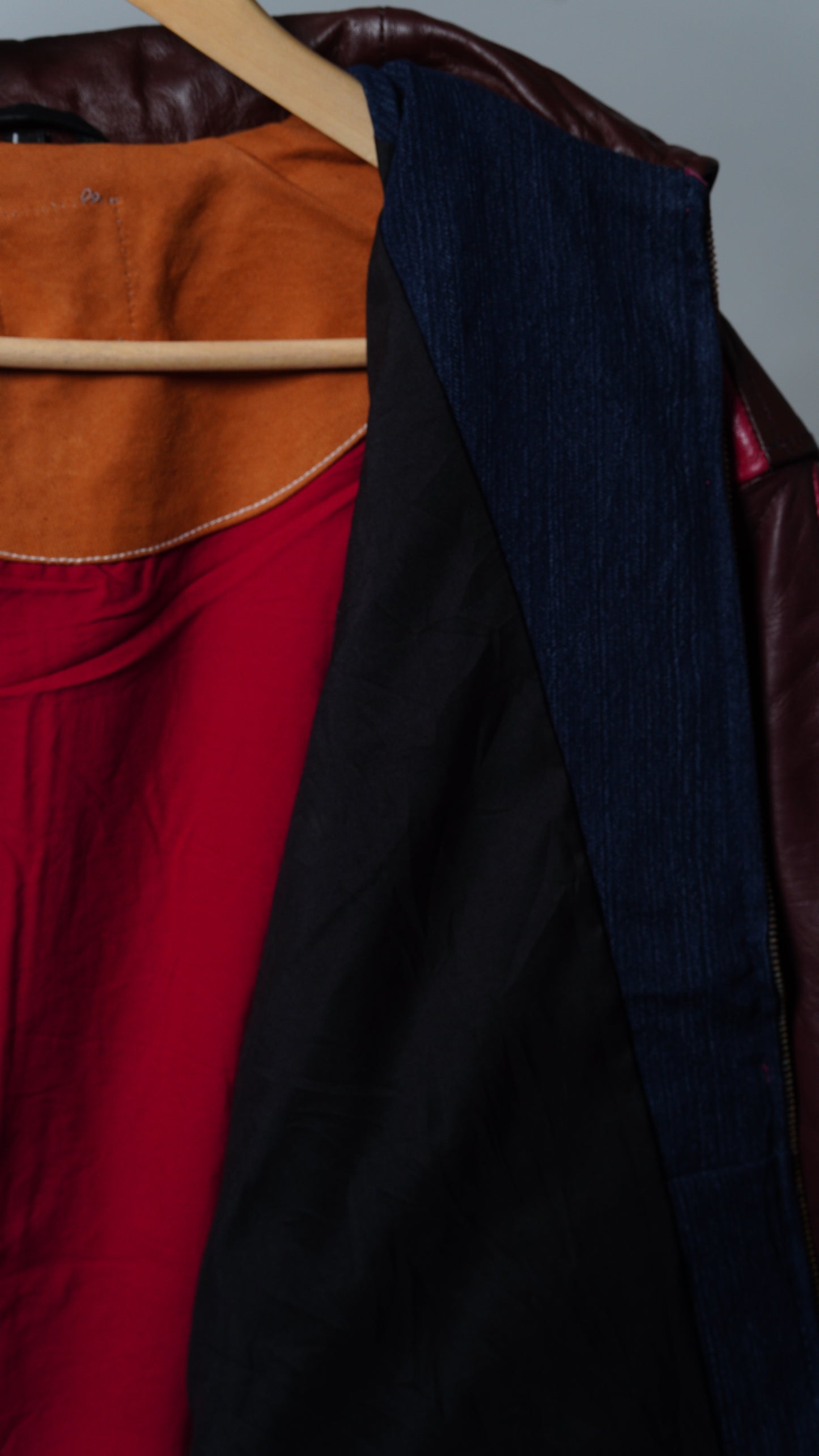 Upcycled Leather Colorblock Jacket Size L