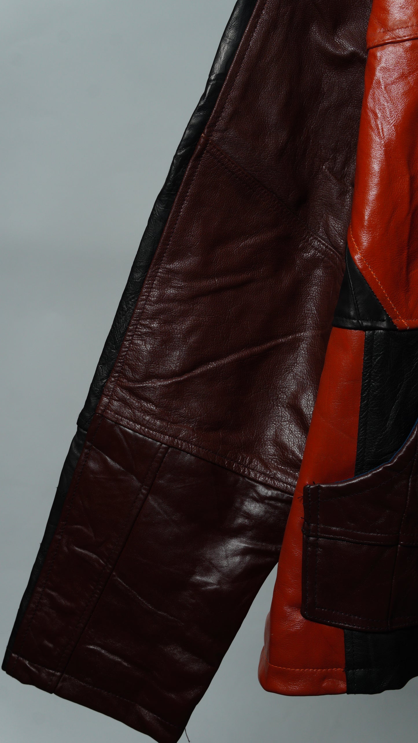 Upcycled Black & Red Leather Colorblock Jacket Size XL