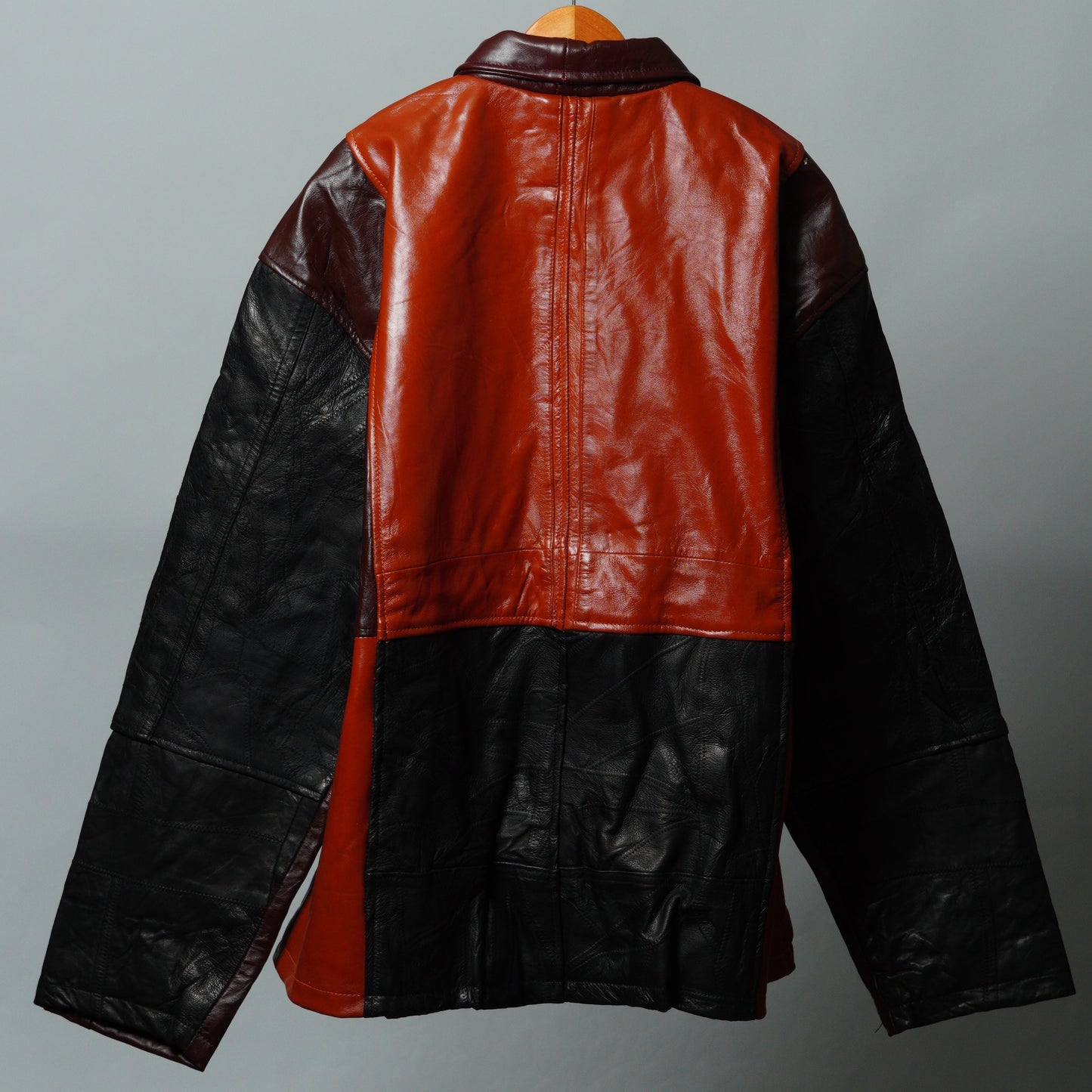 Upcycled Black & Red Leather Colorblock Jacket Size XL