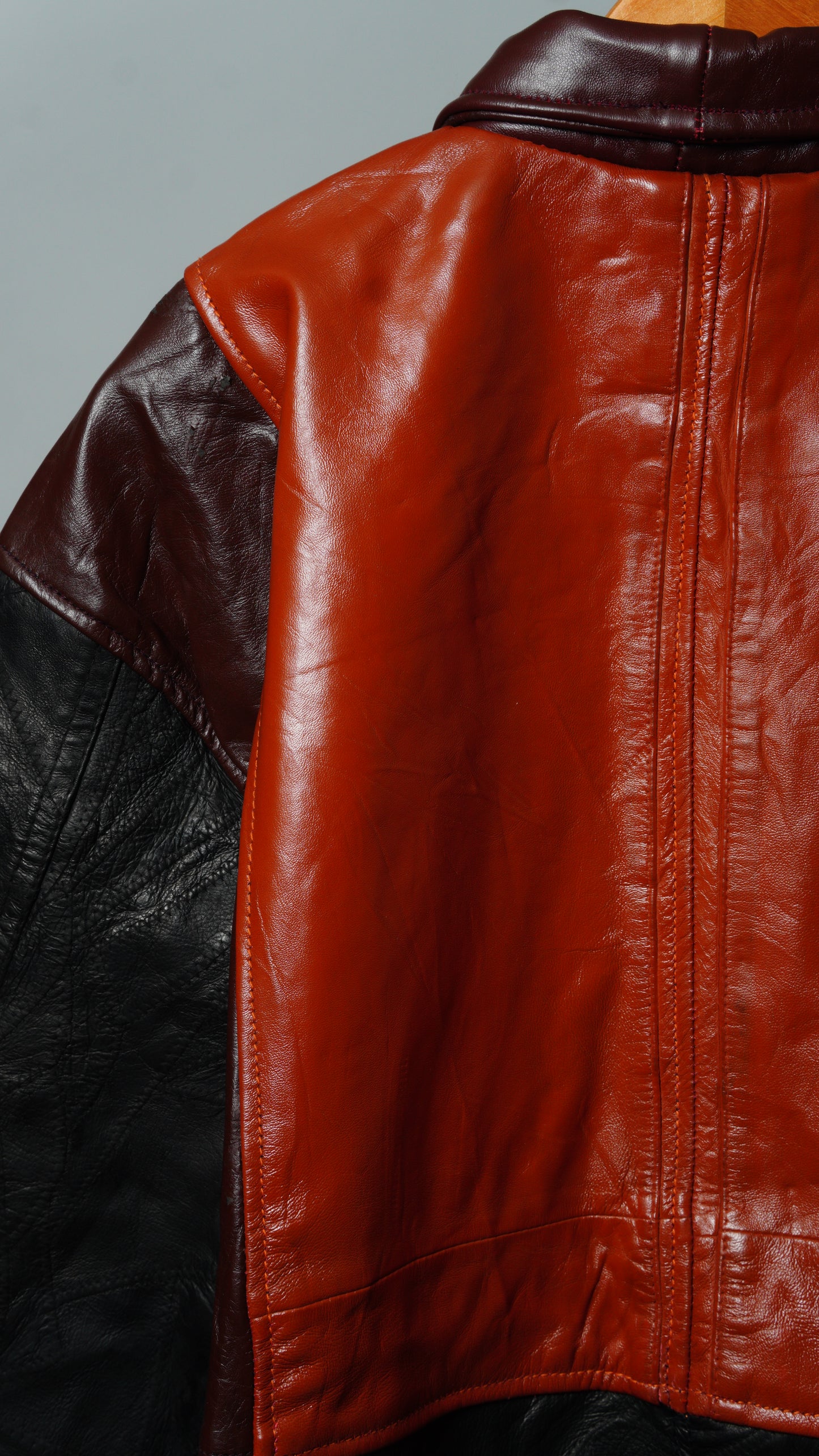 Upcycled Black & Red Leather Colorblock Jacket Size XL