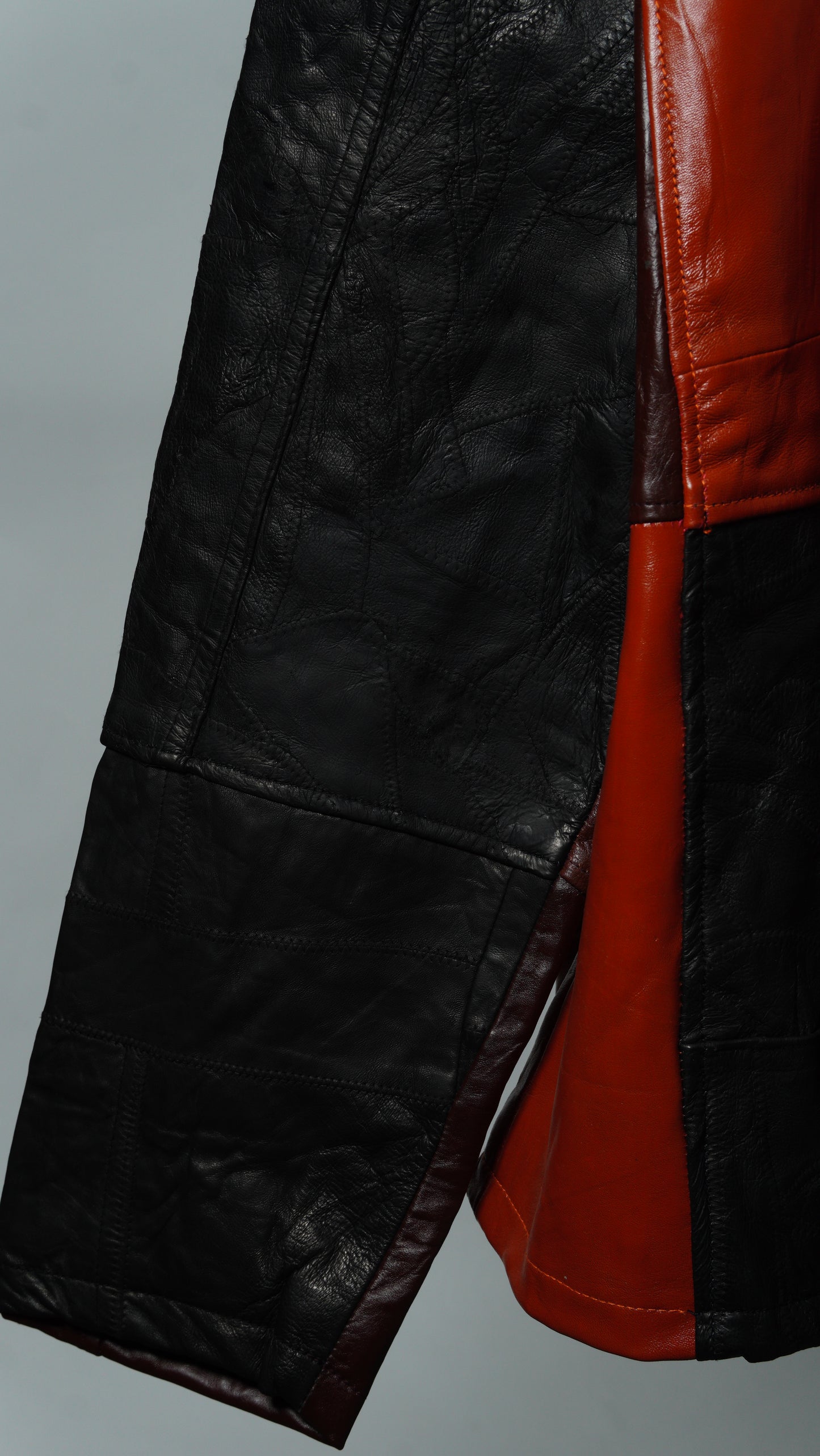 Upcycled Black & Red Leather Colorblock Jacket Size XL