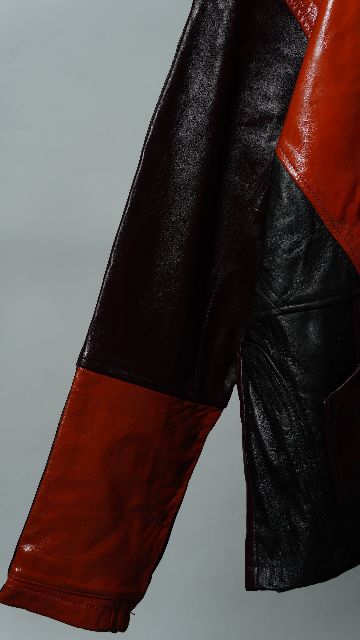 Upcycled Black & Red Leather Colorblock Jacket Size L