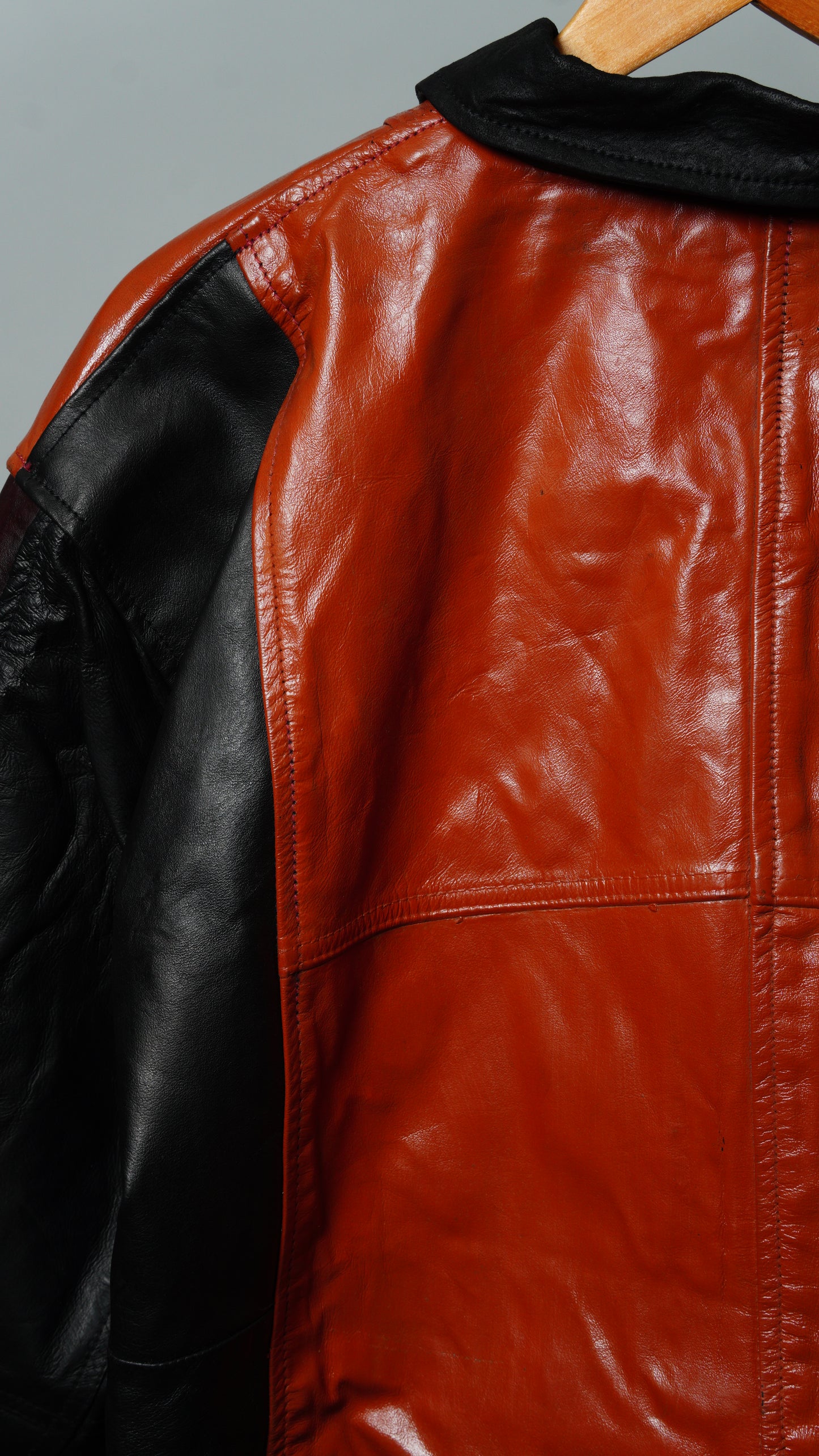 Upcycled Black & Red Leather Colorblock Jacket Size L