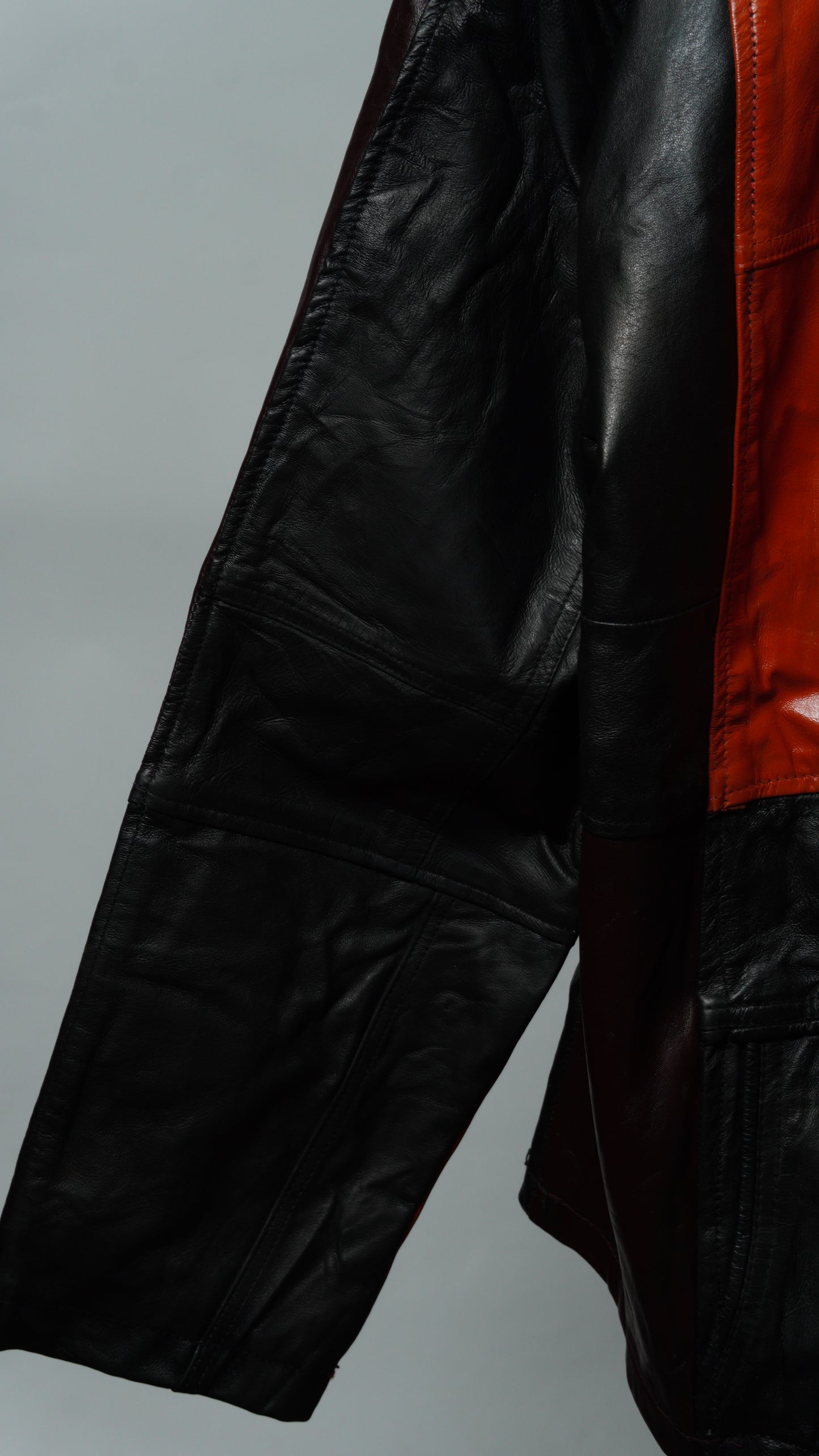 Upcycled Black & Red Leather Colorblock Jacket Size L