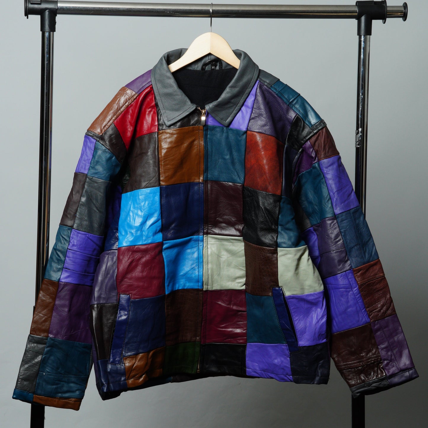 Leather Multicolor Patchwork Jacket Size XL