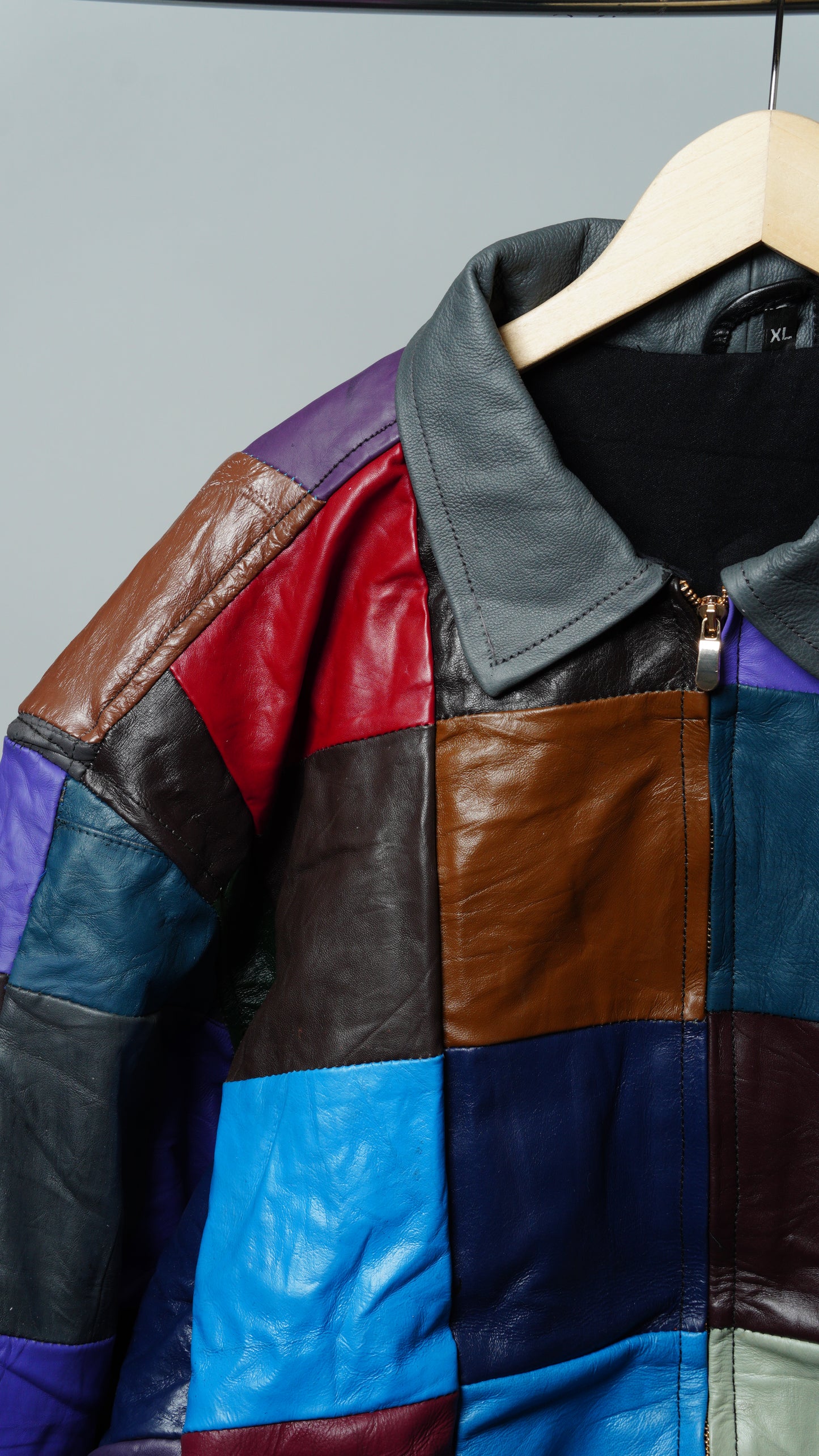 Leather Multicolor Patchwork Jacket Size XL