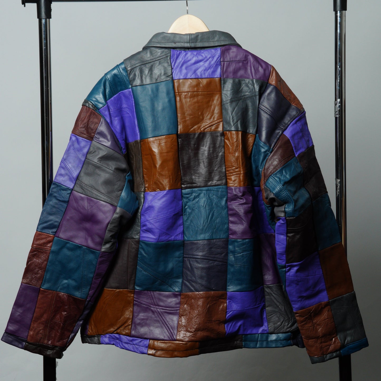 Leather Multicolor Patchwork Jacket Size XL