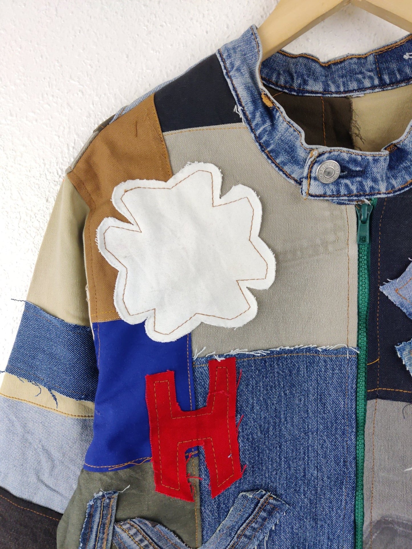 Denim Patchwork Raw Jacket Blue Striped - The Hellebore Shop