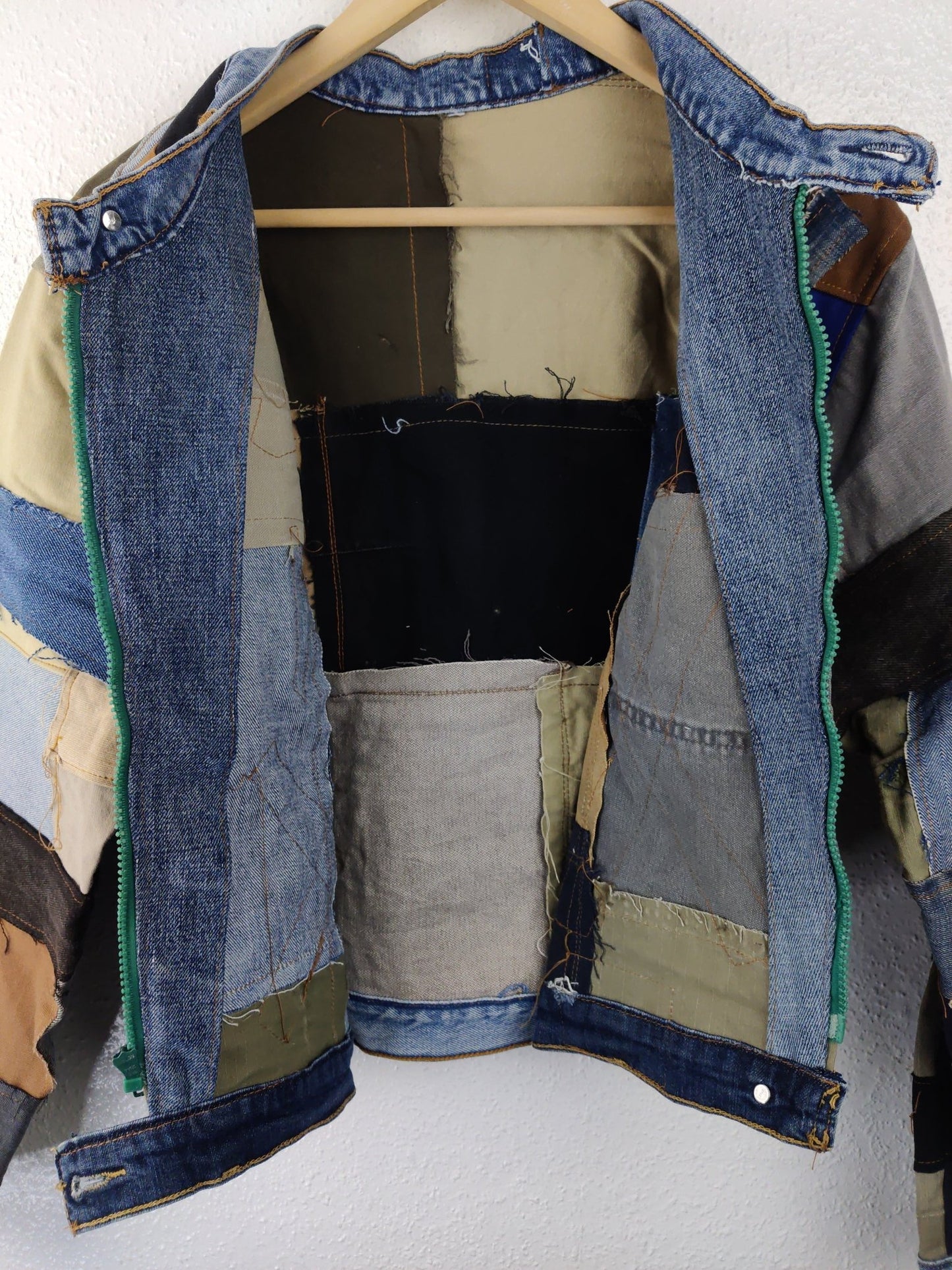 Denim Patchwork Raw Jacket Blue Striped - The Hellebore Shop