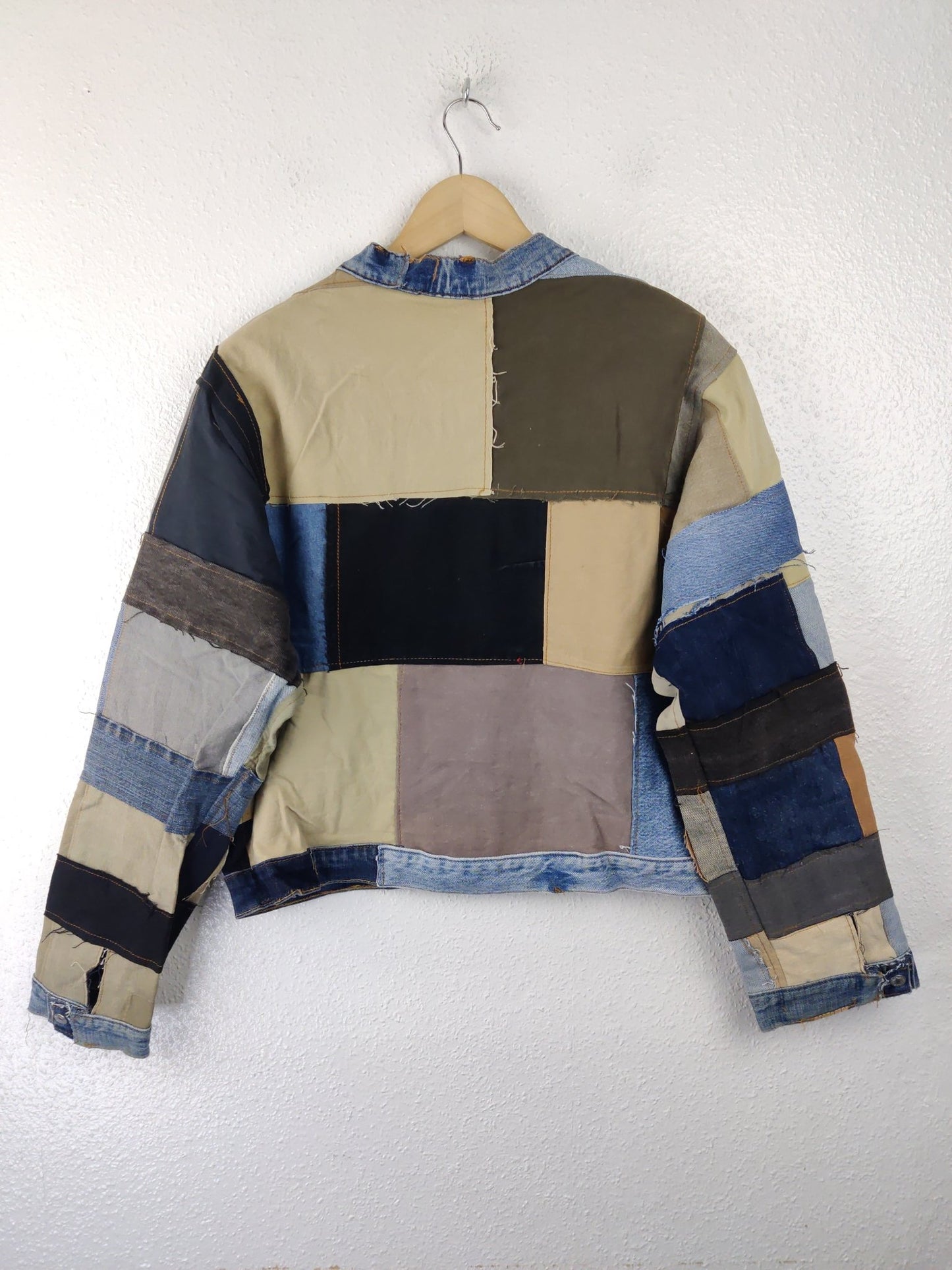 Denim Patchwork Raw Jacket Blue Striped - The Hellebore Shop