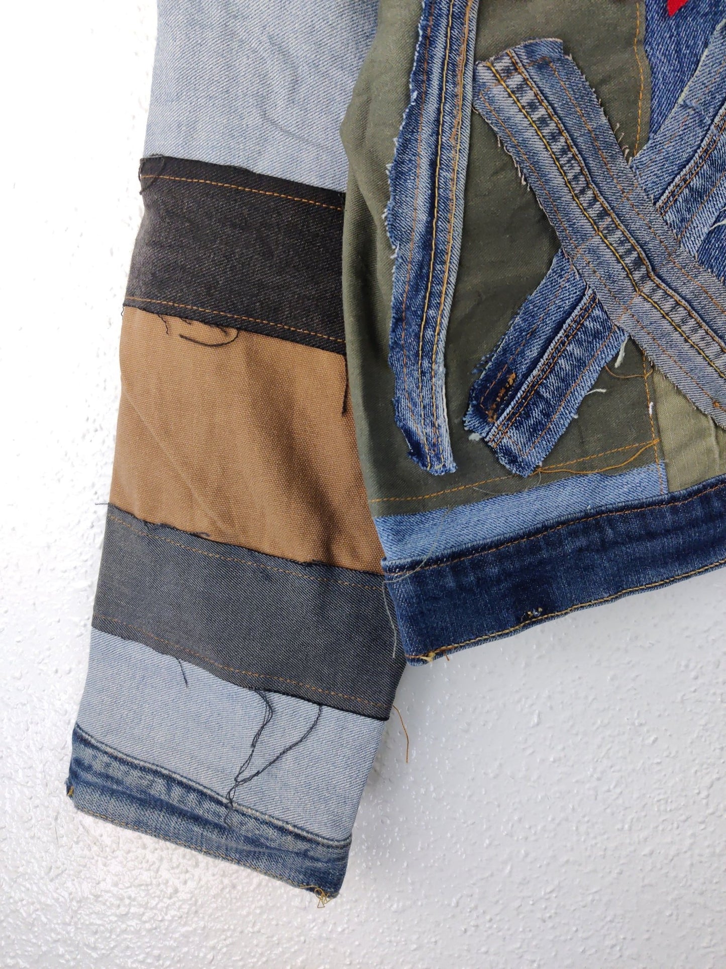 Denim Patchwork Raw Jacket Blue Striped - The Hellebore Shop