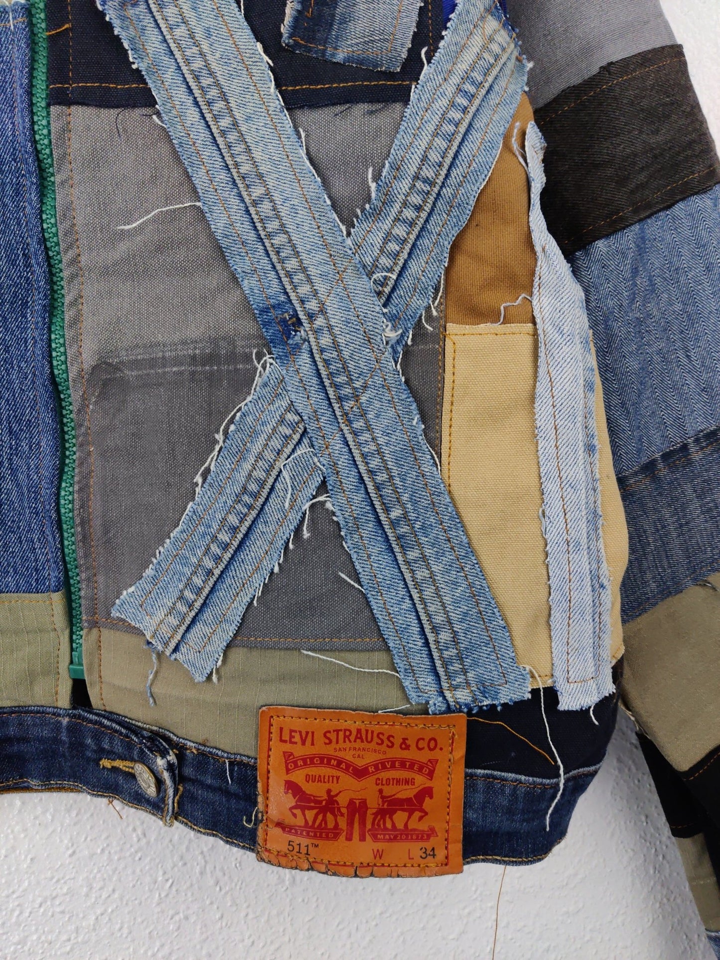 Denim Patchwork Raw Jacket Blue Striped - The Hellebore Shop