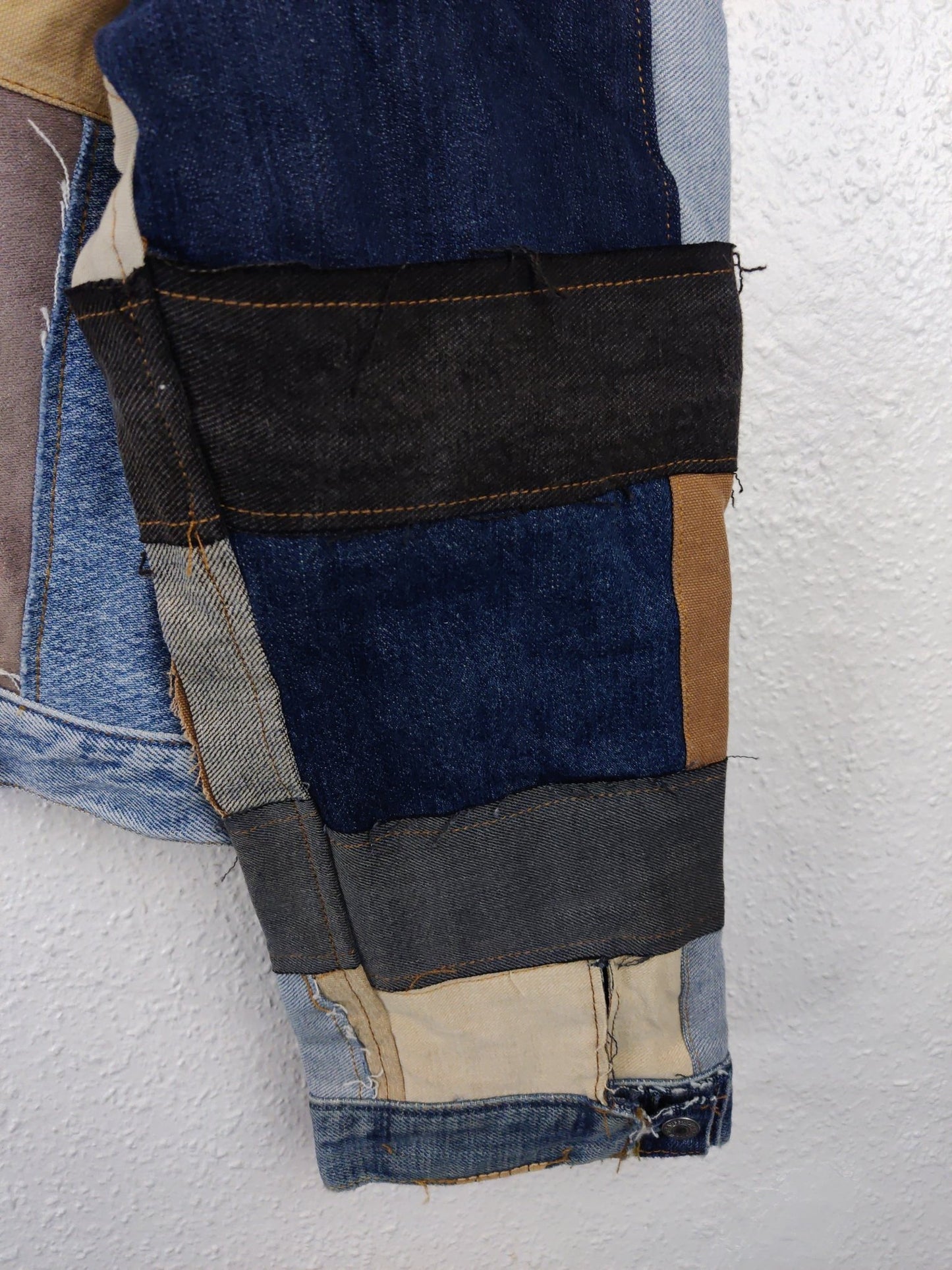 Denim Patchwork Raw Jacket Blue Striped - The Hellebore Shop