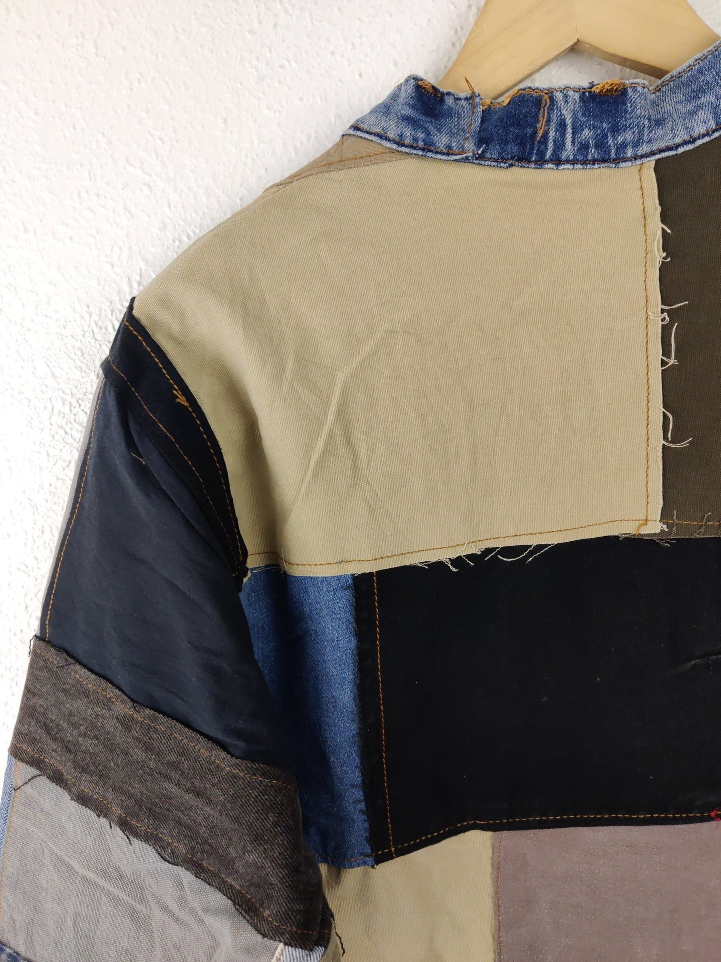 Denim Patchwork Raw Jacket Blue Striped - The Hellebore Shop