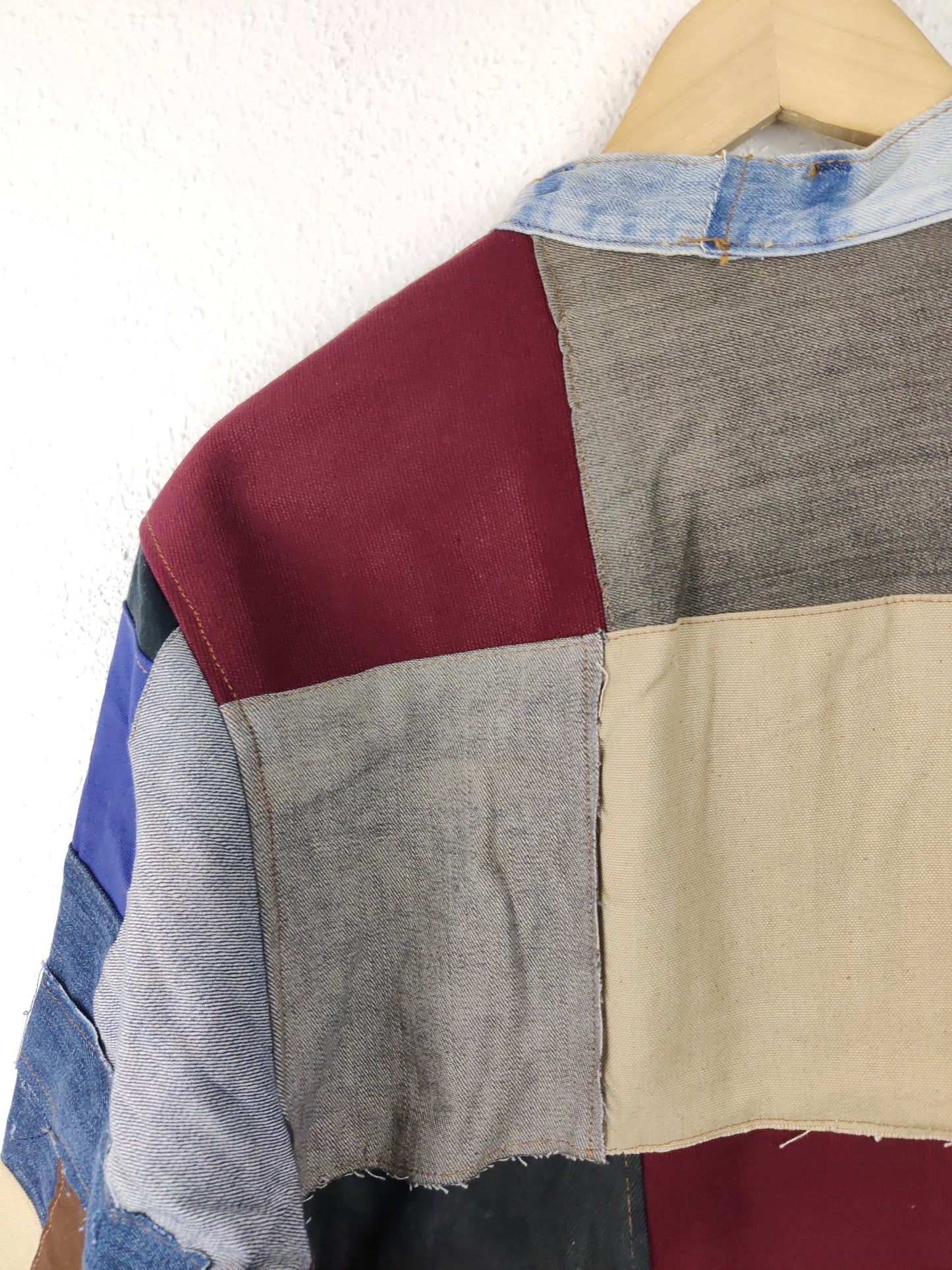 Denim Patchwork Raw Jacket Multi Patches - The Hellebore Shop