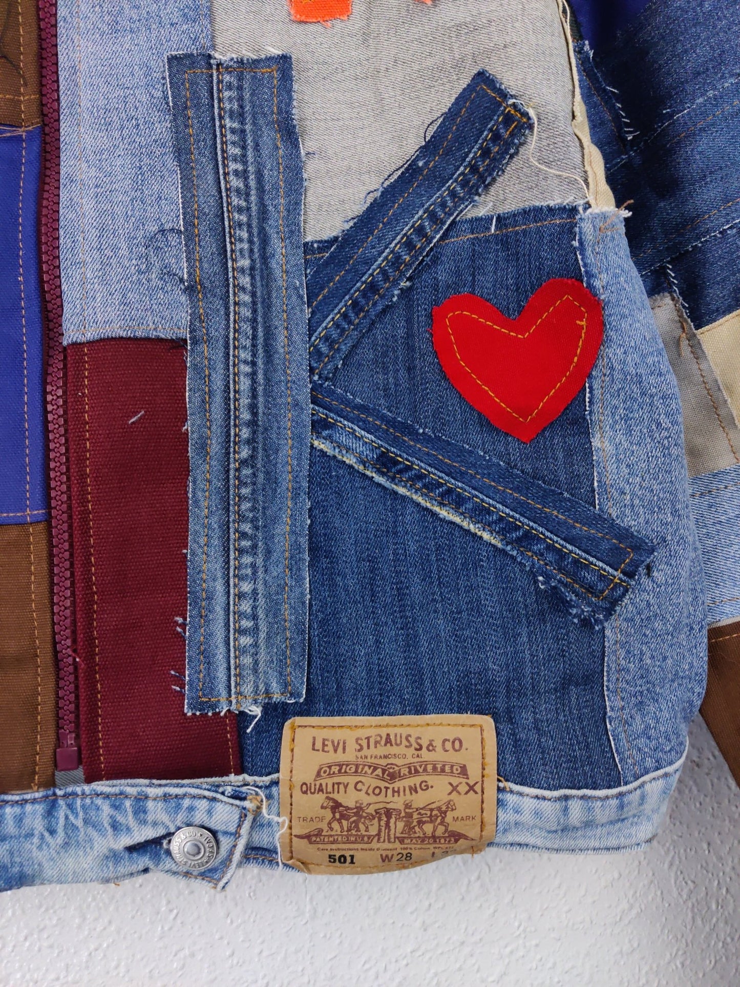 Denim Patchwork Raw Jacket Multi Patches - The Hellebore Shop