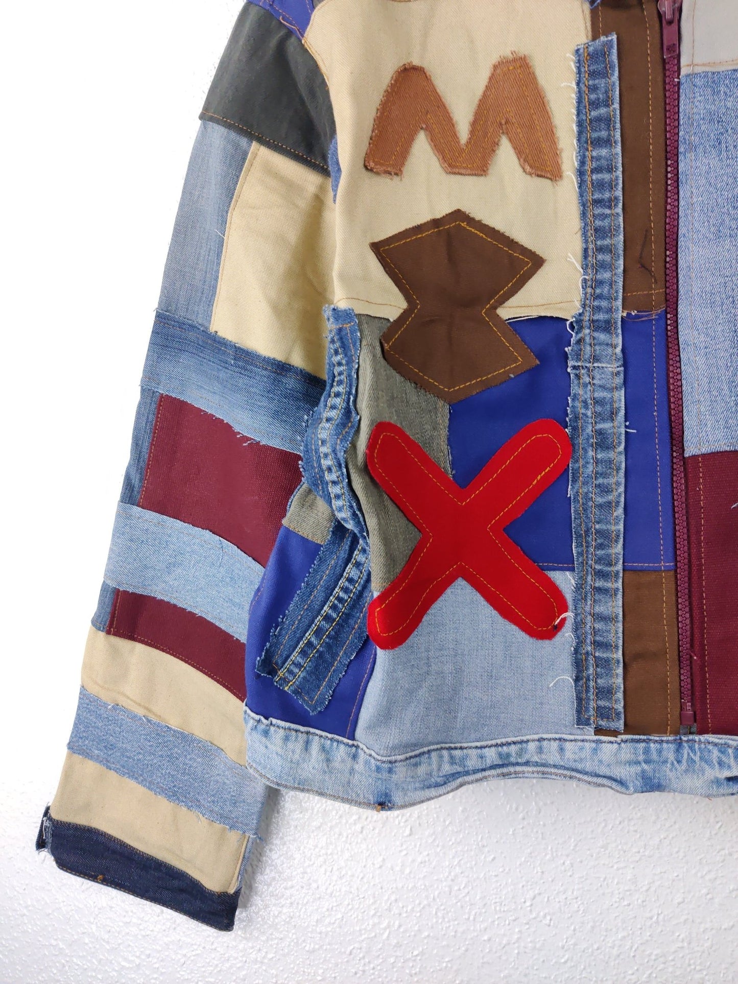 Denim Patchwork Raw Jacket Multi Patches - The Hellebore Shop