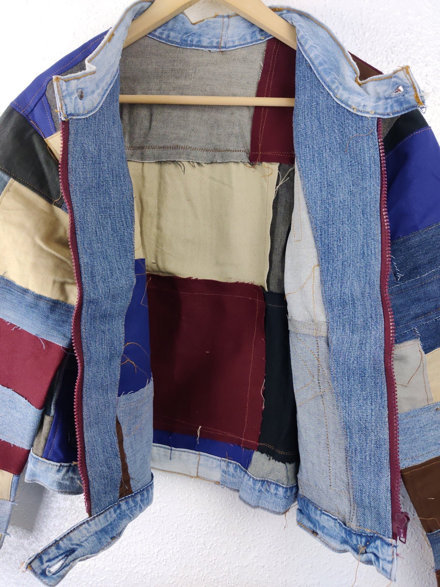 Denim Patchwork Raw Jacket Multi Patches - The Hellebore Shop