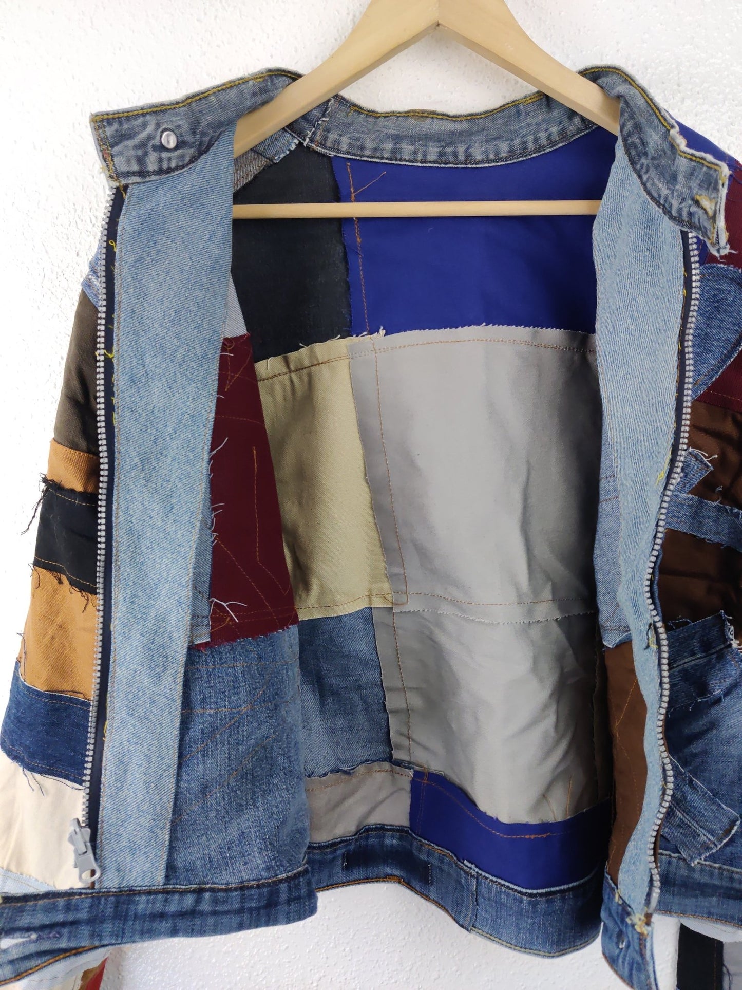 Denim Patchwork Raw Jacket Size M - The Hellebore Shop