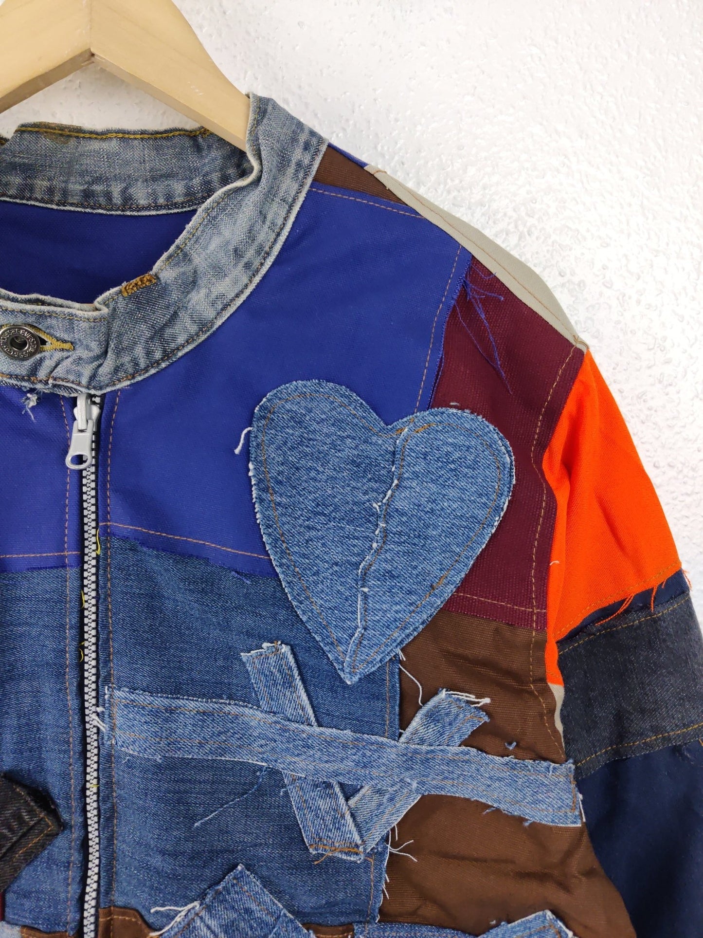 Denim Patchwork Raw Jacket Size M - The Hellebore Shop
