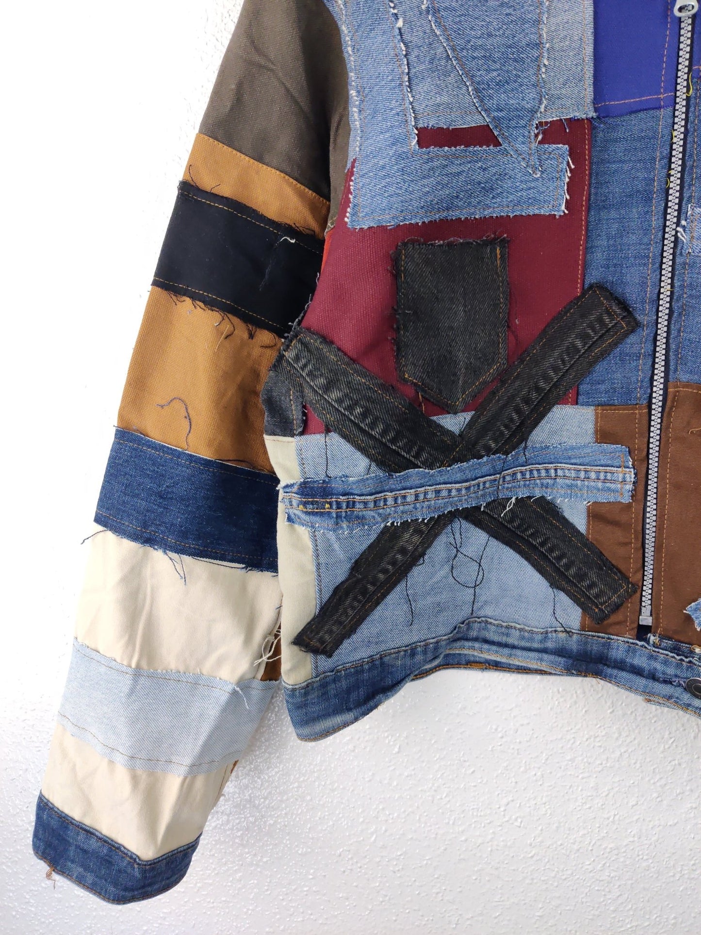 Denim Patchwork Raw Jacket Size M - The Hellebore Shop