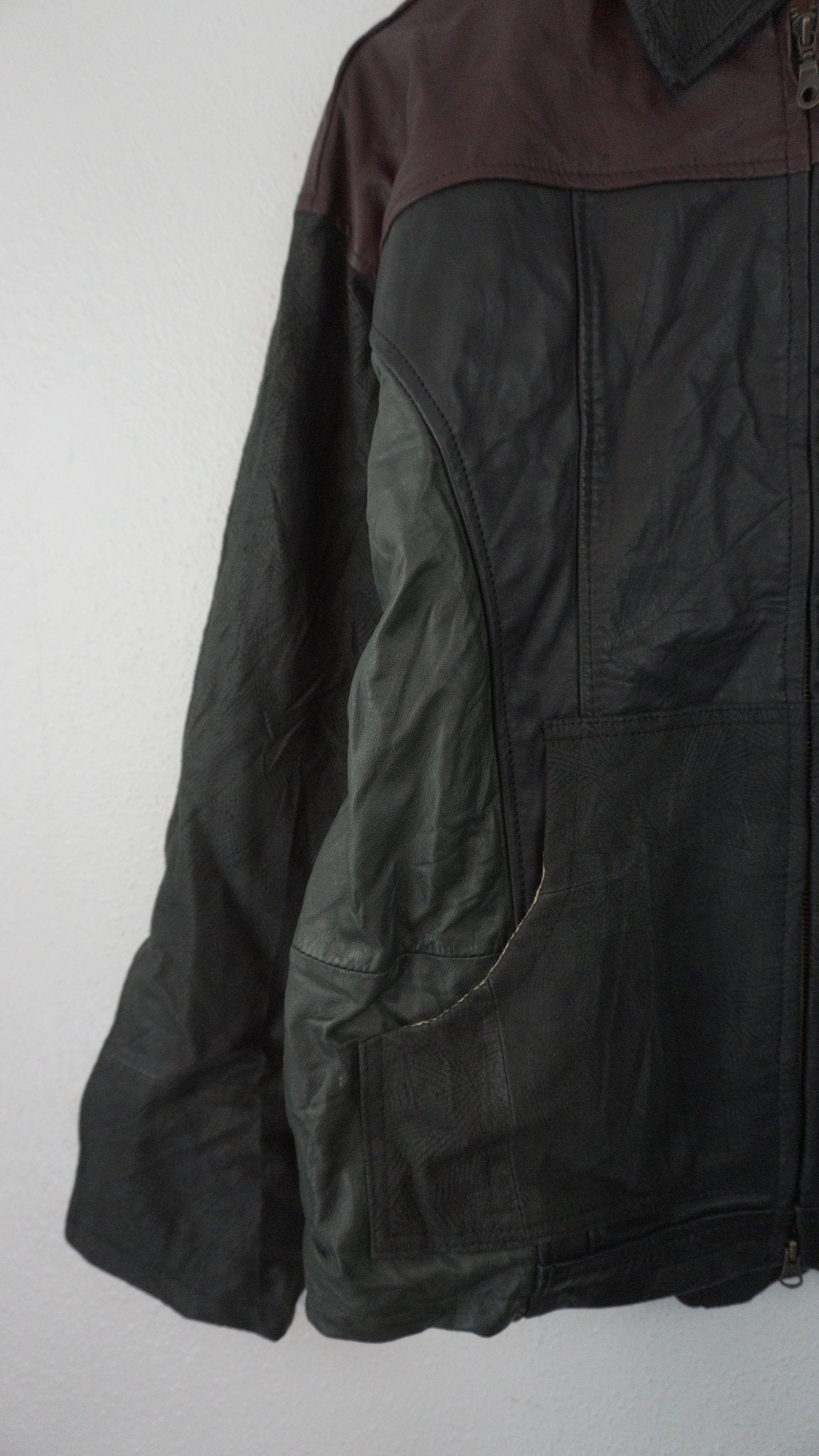 Leather Jacket Size L Black Maroon - The Hellebore Shop