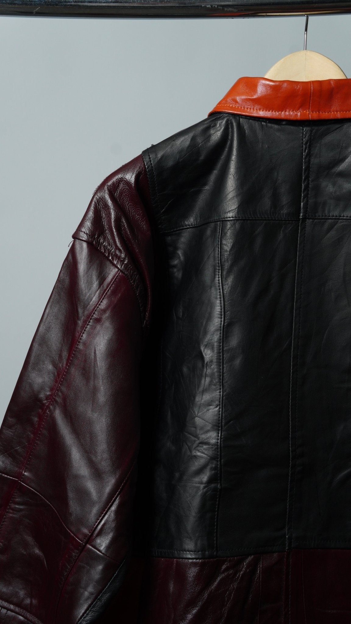 Leather Jacket Size L Tan Black - The Hellebore Shop