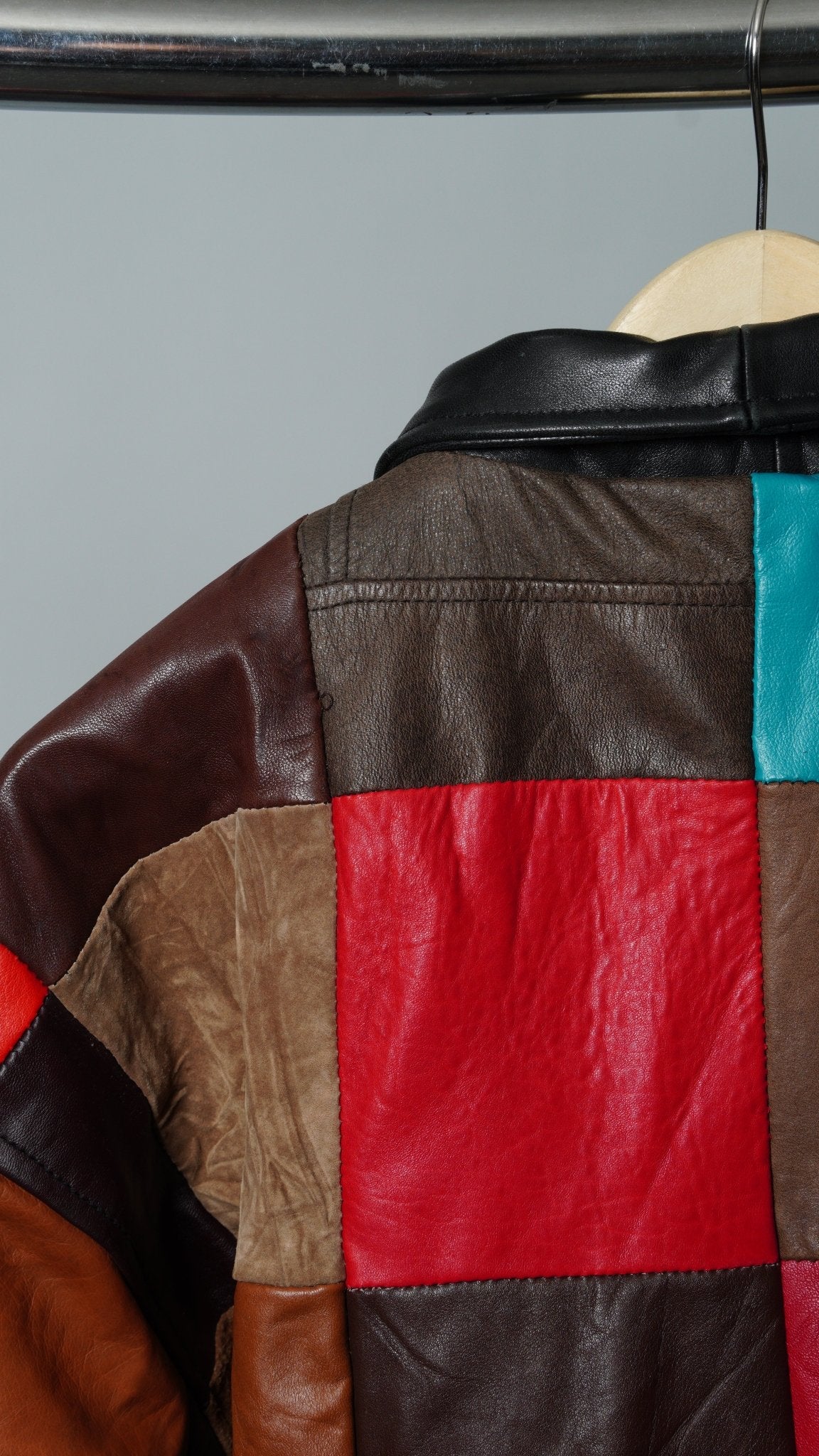 Leather Jacket Size M Multicolor Patchwork - The Hellebore Shop