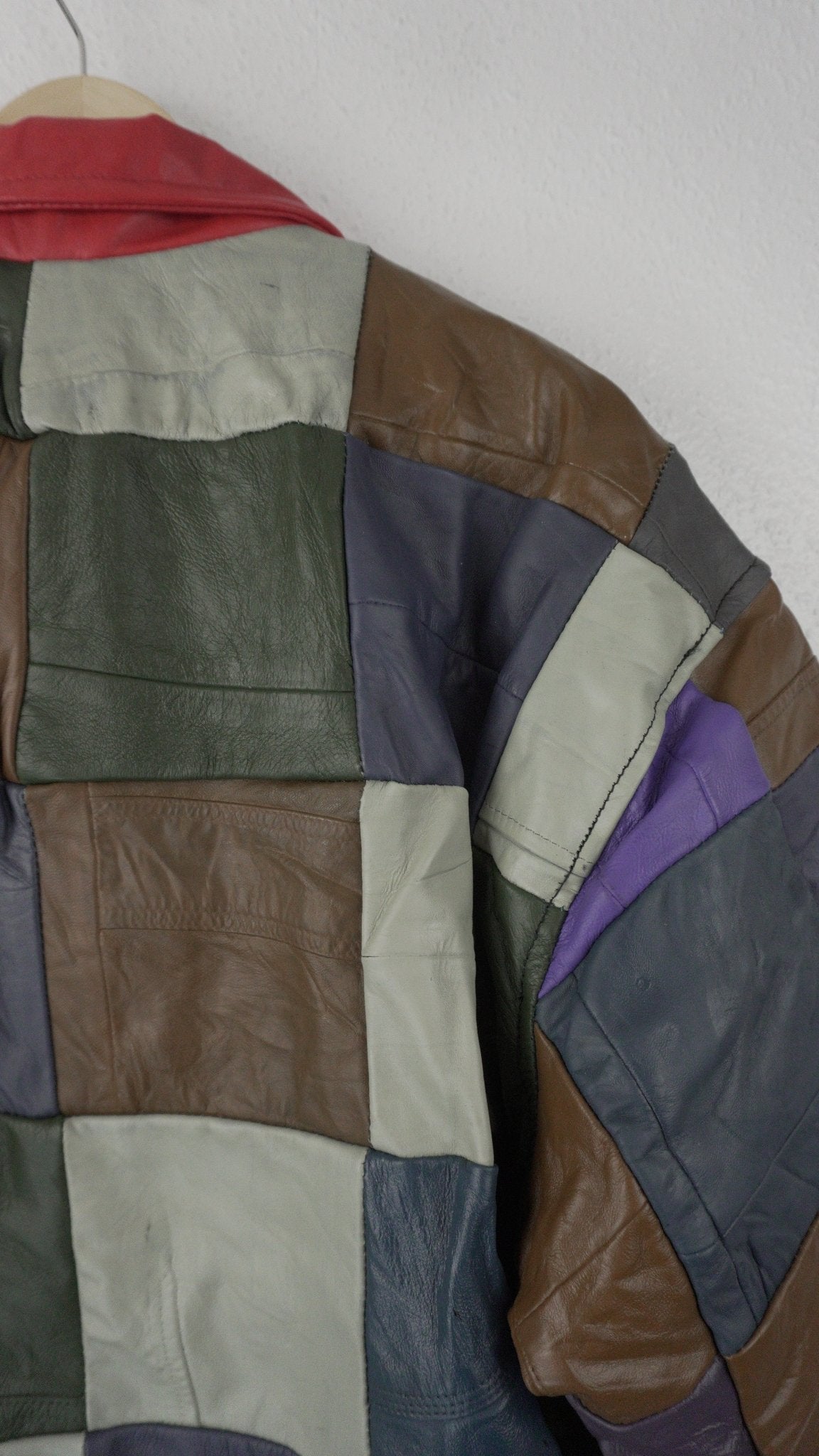 Leather Jacket Size XL Multicolor Patchwork - The Hellebore Shop