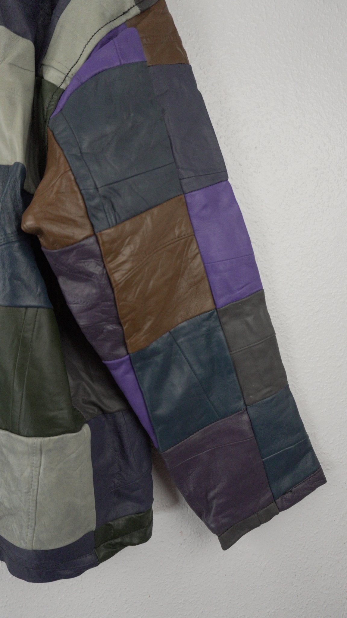 Leather Jacket Size XL Multicolor Patchwork - The Hellebore Shop