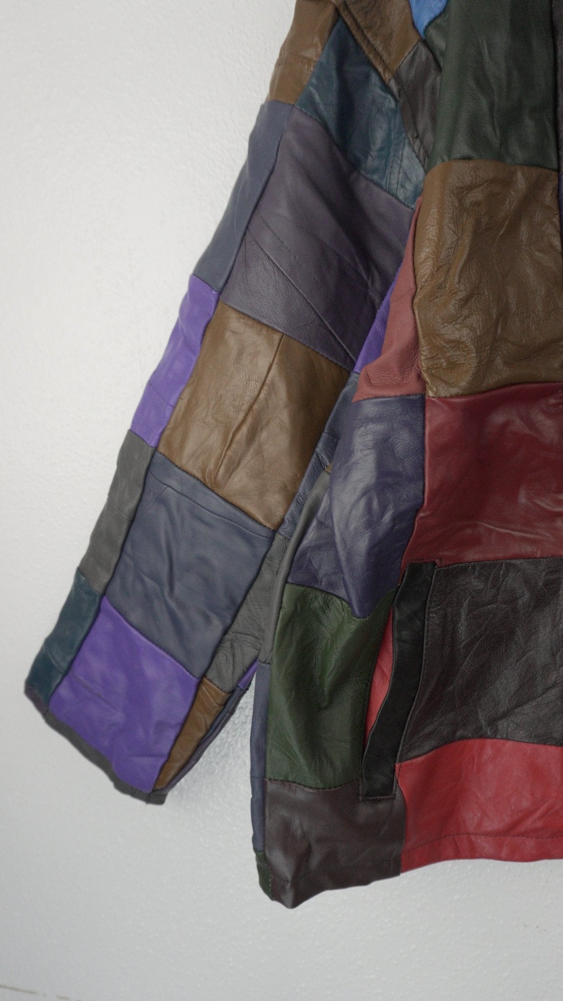Leather Jacket Size XL Multicolor Patchwork - The Hellebore Shop